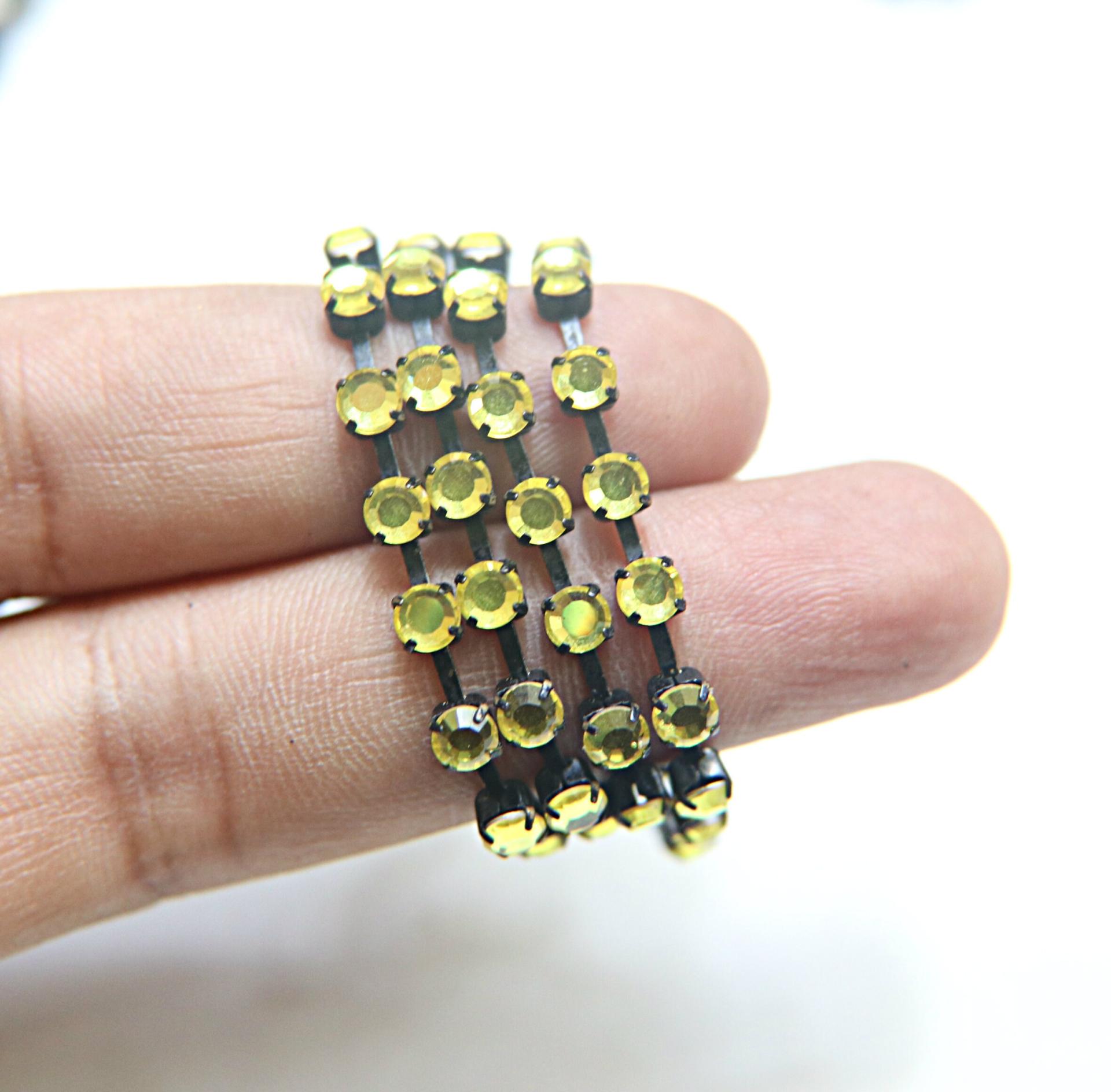 16ss Swarovski 2088 Chain in Flat Back Citrine (4mm) 0.5/1/2/5 Meters Vintage Black Settings Bridal Supplies|Jewelry Making, embellishments