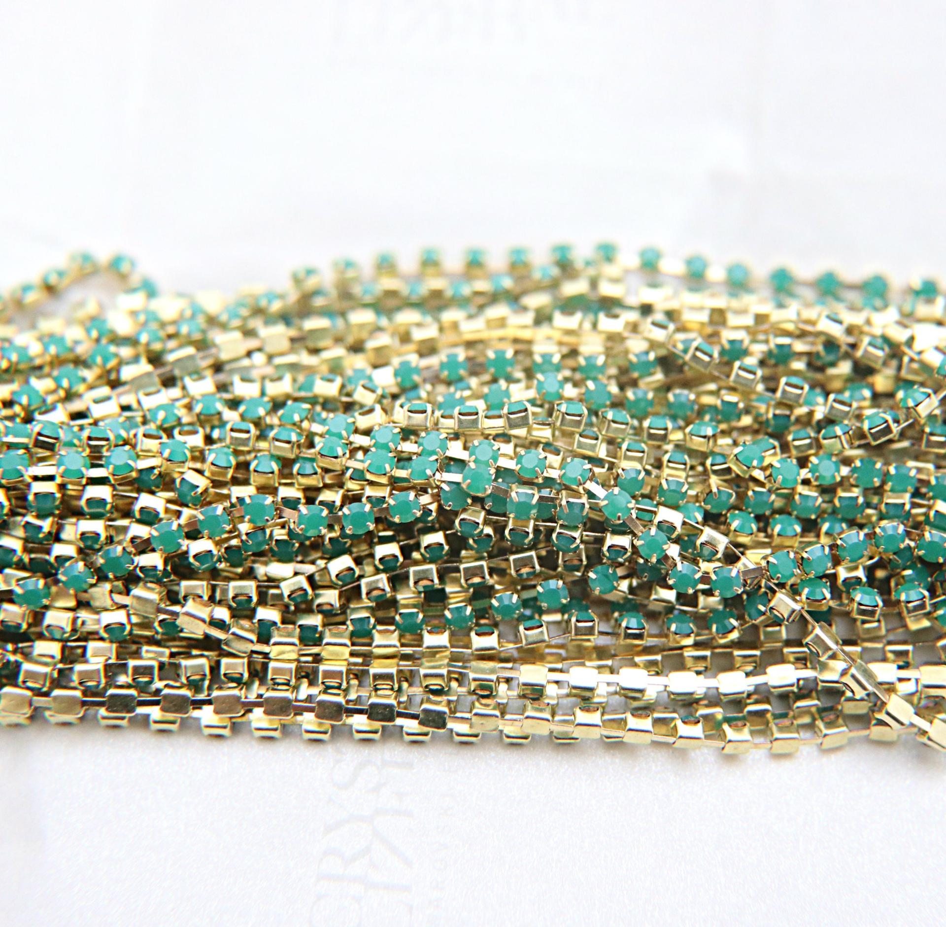 12 SS Swarovski Vintage Rhinestone Chain in Green Alabaster 3mm 0.5/1/2/5 Meters Wedding Bridal Supplies|Jewelry Making|Decoration, strass