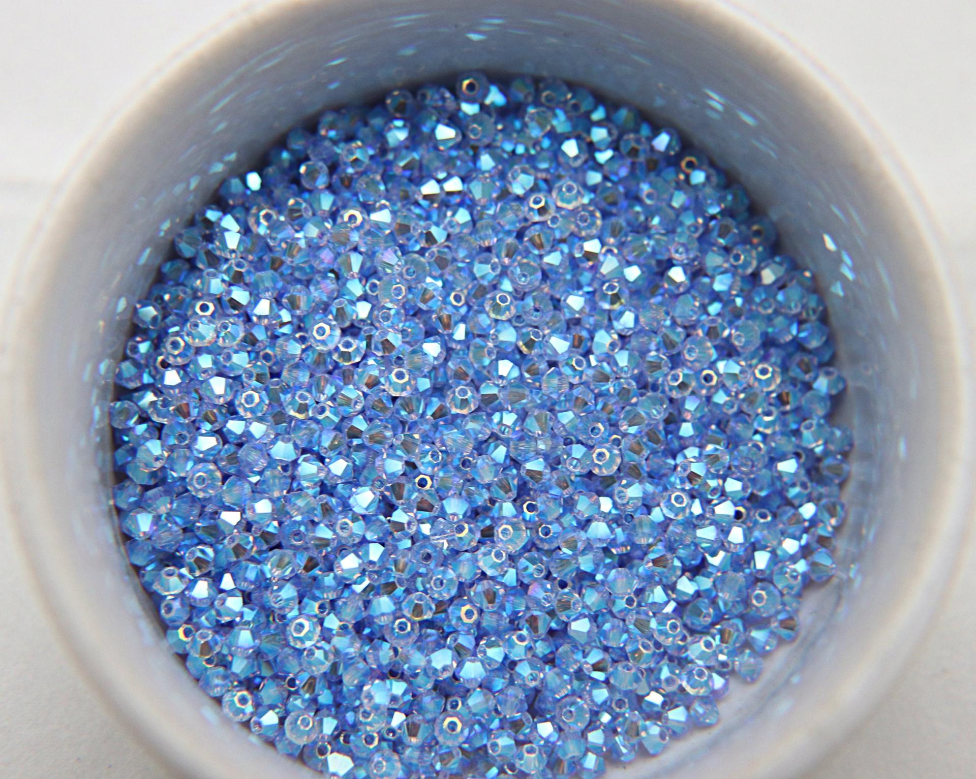 Swarovski (3/4mm) Light Sapphire AB 2X FC Bicones Beads Rainbow 36/72/144/432/720 Pieces (211) PREMIUM Materials, jewelry supplies