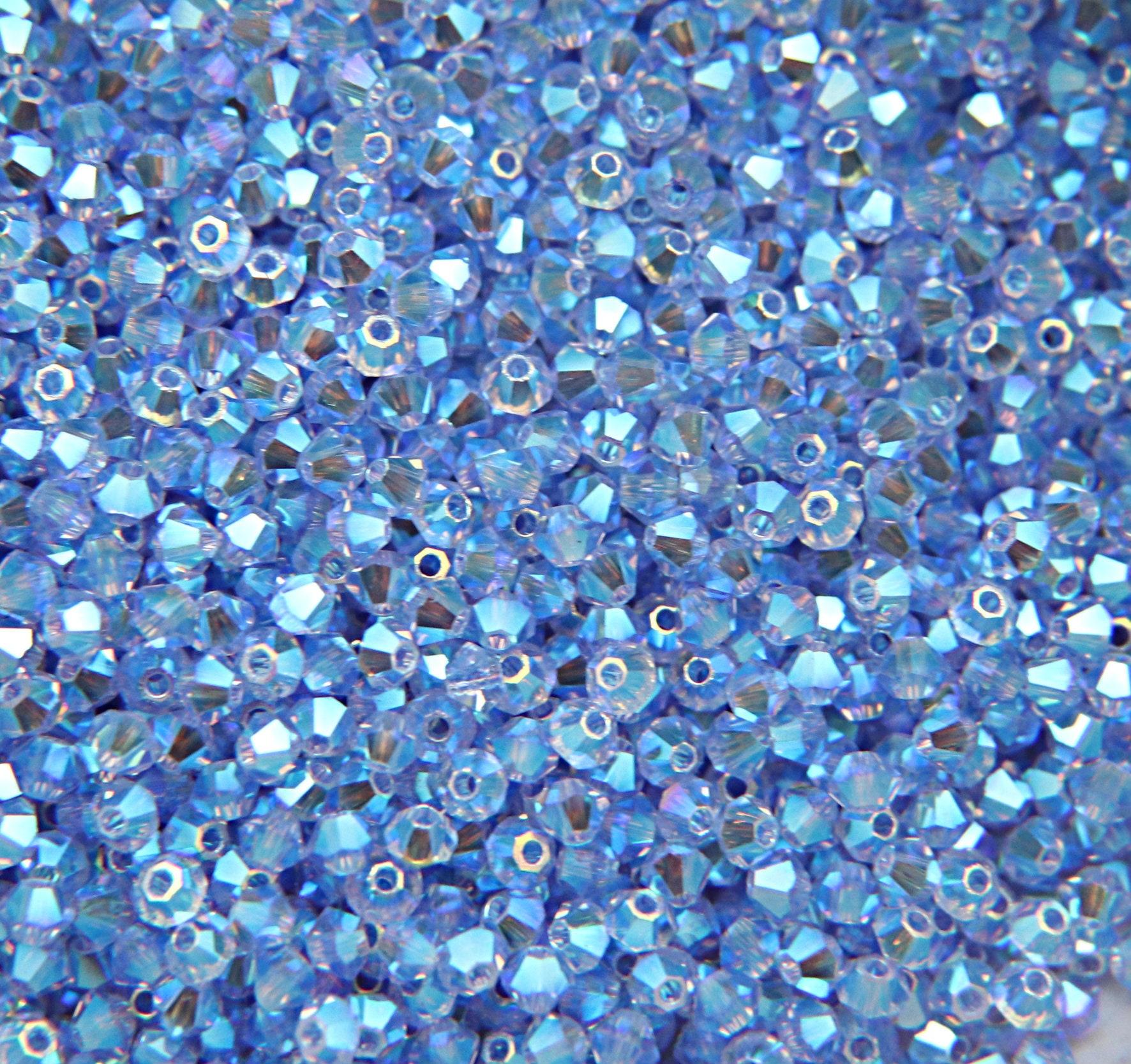 Swarovski (3/4mm) Light Sapphire AB 2X FC Bicones Beads Rainbow 36/72/144/432/720 Pieces (211) PREMIUM Materials, jewelry supplies