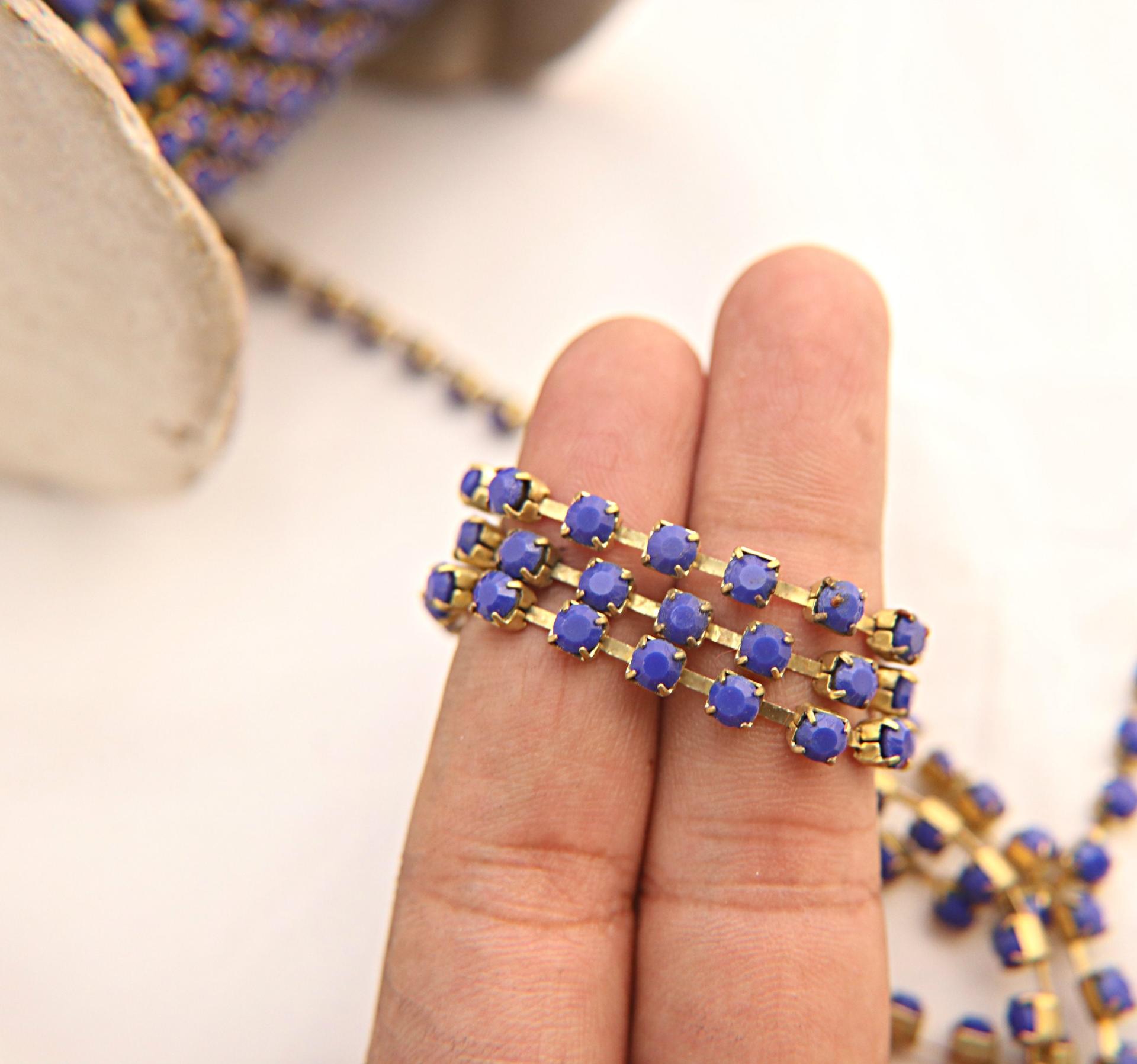 16 SS Rhinestone Chain Vintage Glass Pressed Chatons Royal Blue Opaque (4mm) 1/2/5/15 Meters embroidery materials, craft vintage findings