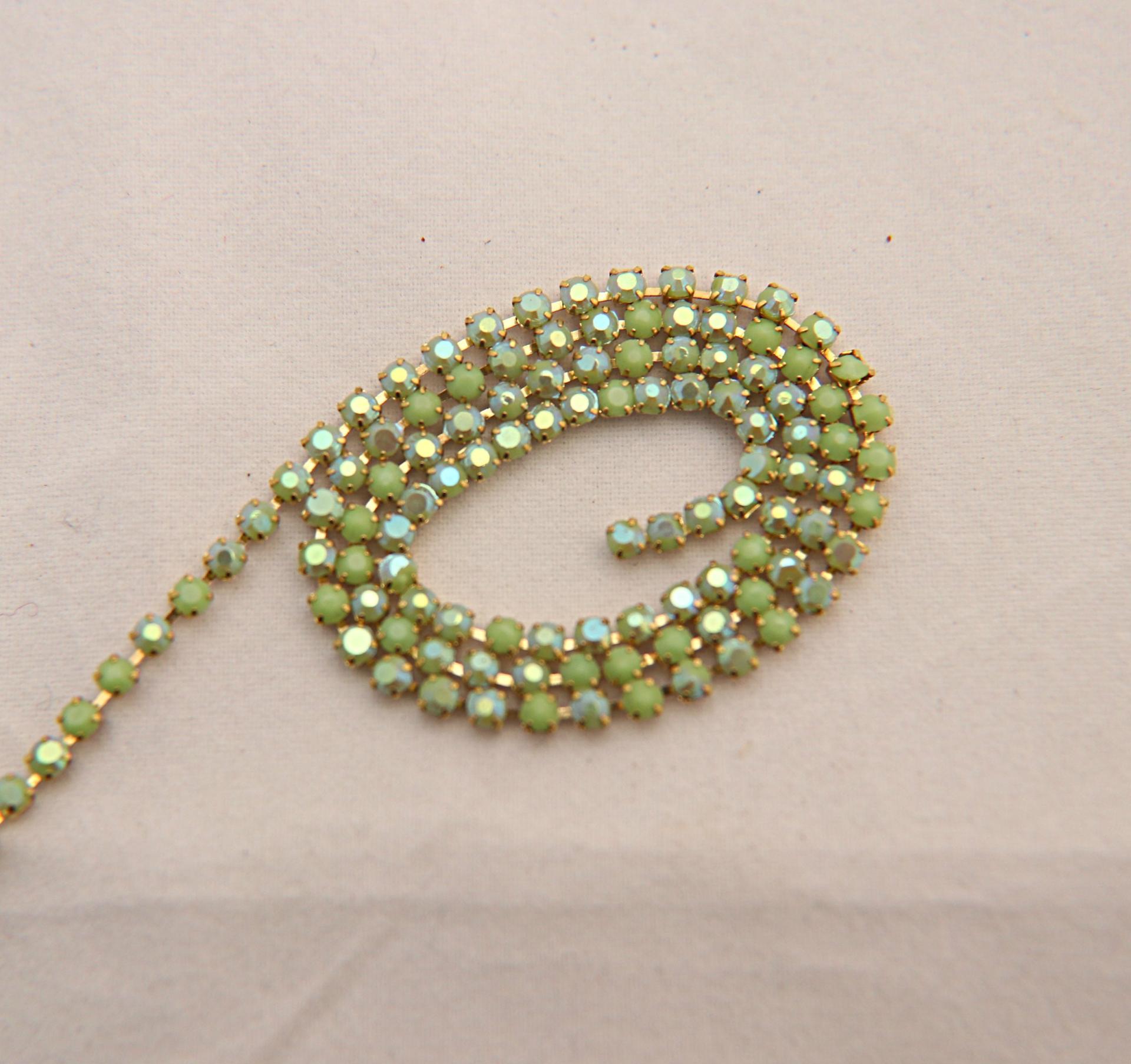 6 SS Rhinestone Chain Vintage Opaque Glass Peridot Aurore Boreale 2mm 1/2/5/15 Meters