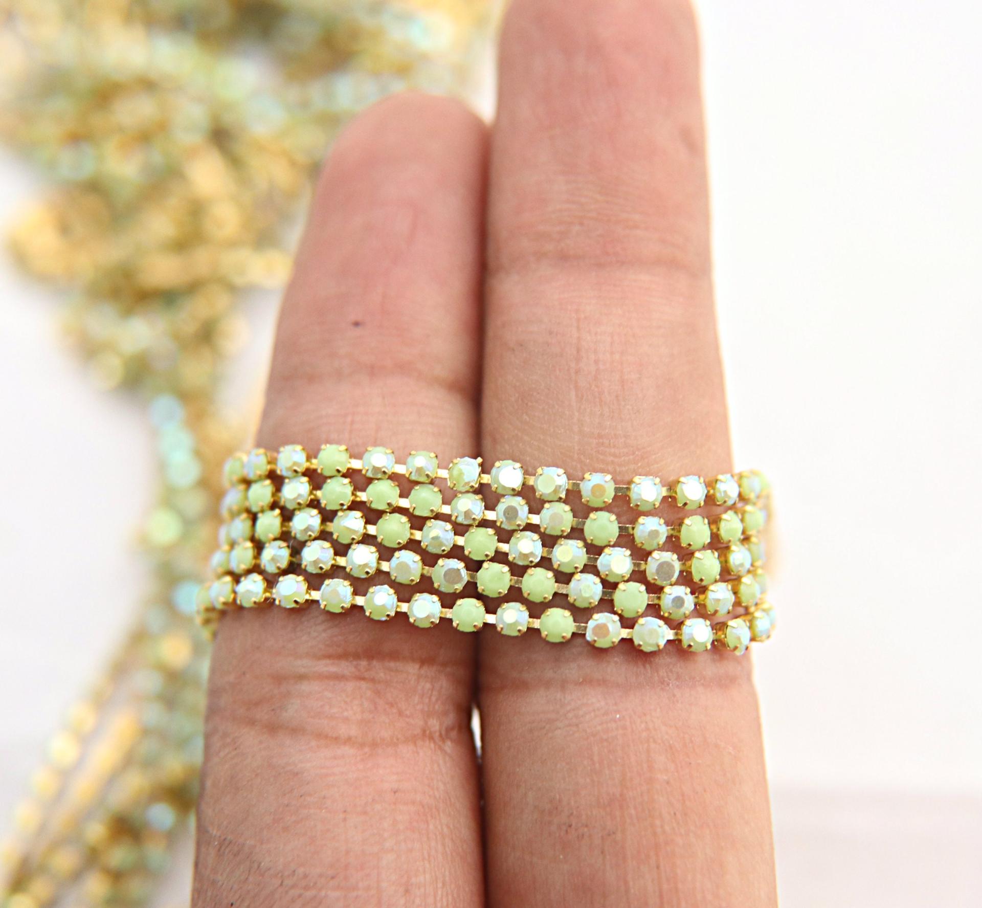 6 SS Rhinestone Chain Vintage Opaque Glass Peridot Aurore Boreale 2mm 1/2/5/15 Meters