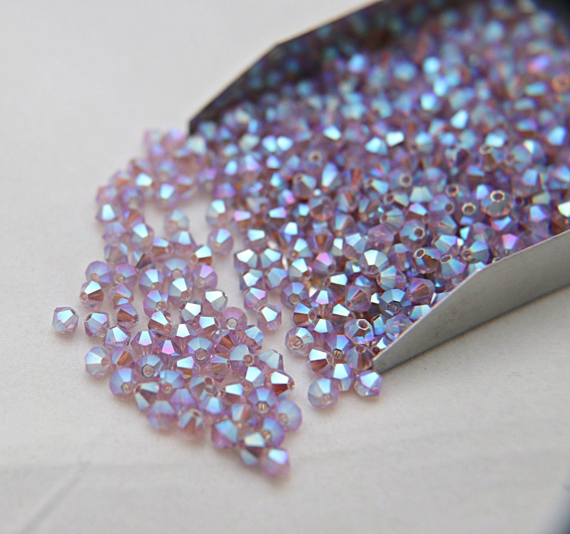 4mm Swarovski Light Amethyst AB 2X FC Bicones rainbow beads 36/72/144/432/720 Pieces rainbow beads, jewelry making, couture embellishments