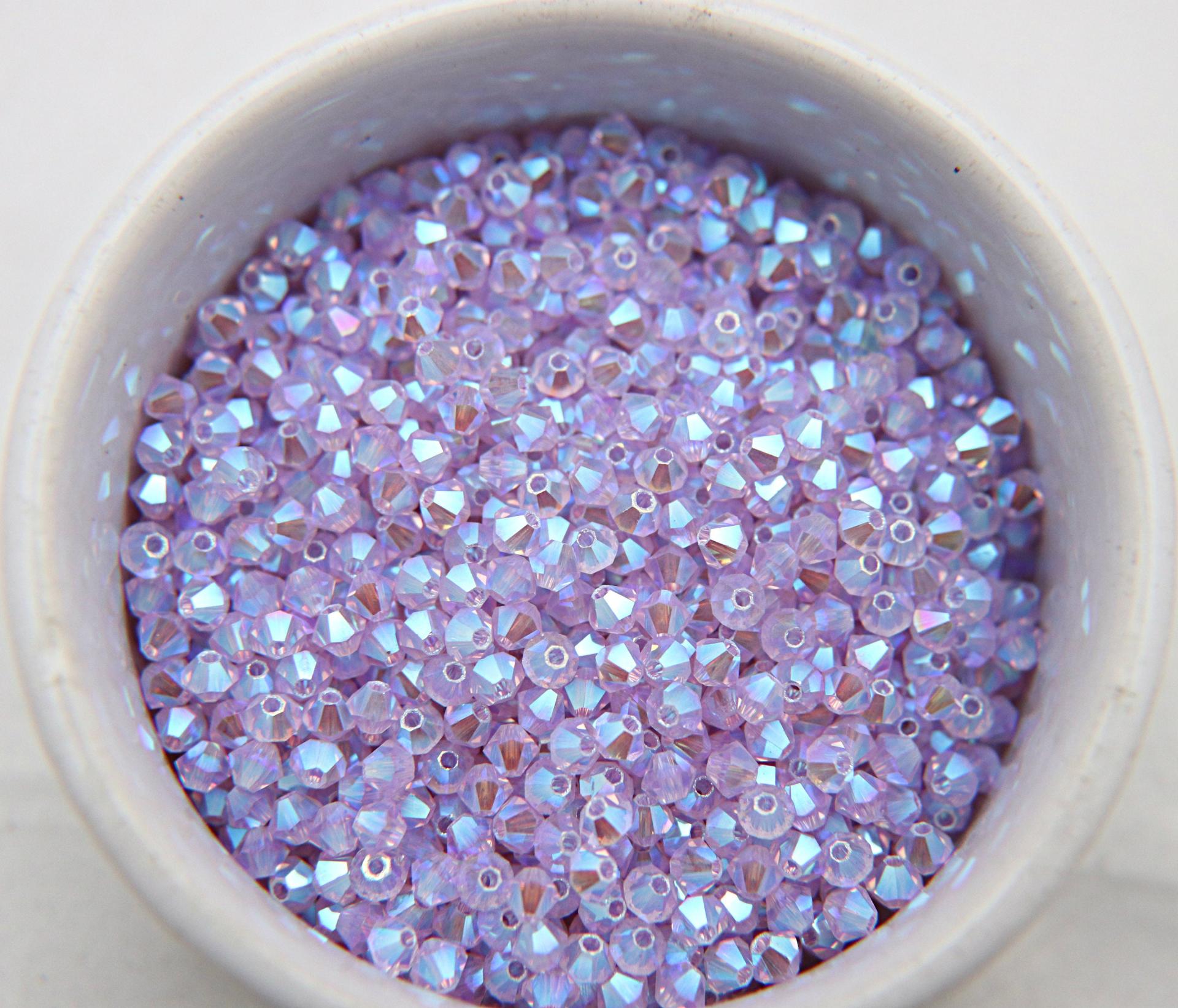 3/4mm Swarovski Violet AB 2X FC Bicones Rainbow Beads 36/72/144/432/720 Pieces vintage rare jewelry findings, embroidery materials, couture