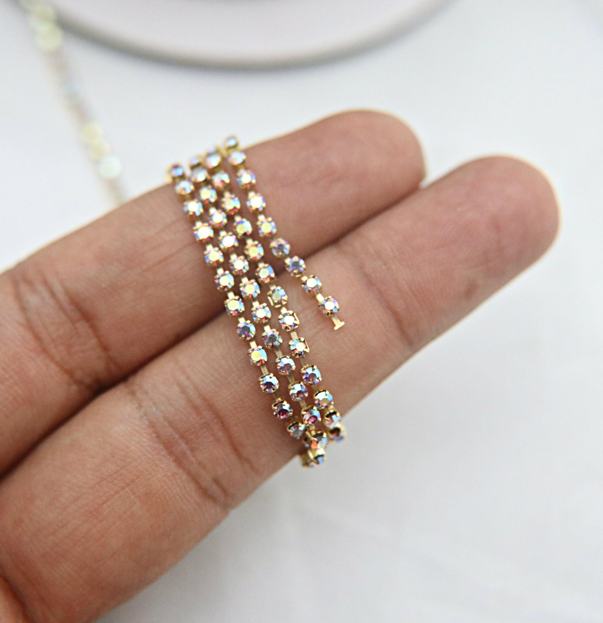 14PP Rhinestone Chain Swarovski vintage Aurore Boreale rainbow 2mm (0.5/1/2/5 meters) Wedding Bridal Supplies|Jewelry Making|decorations