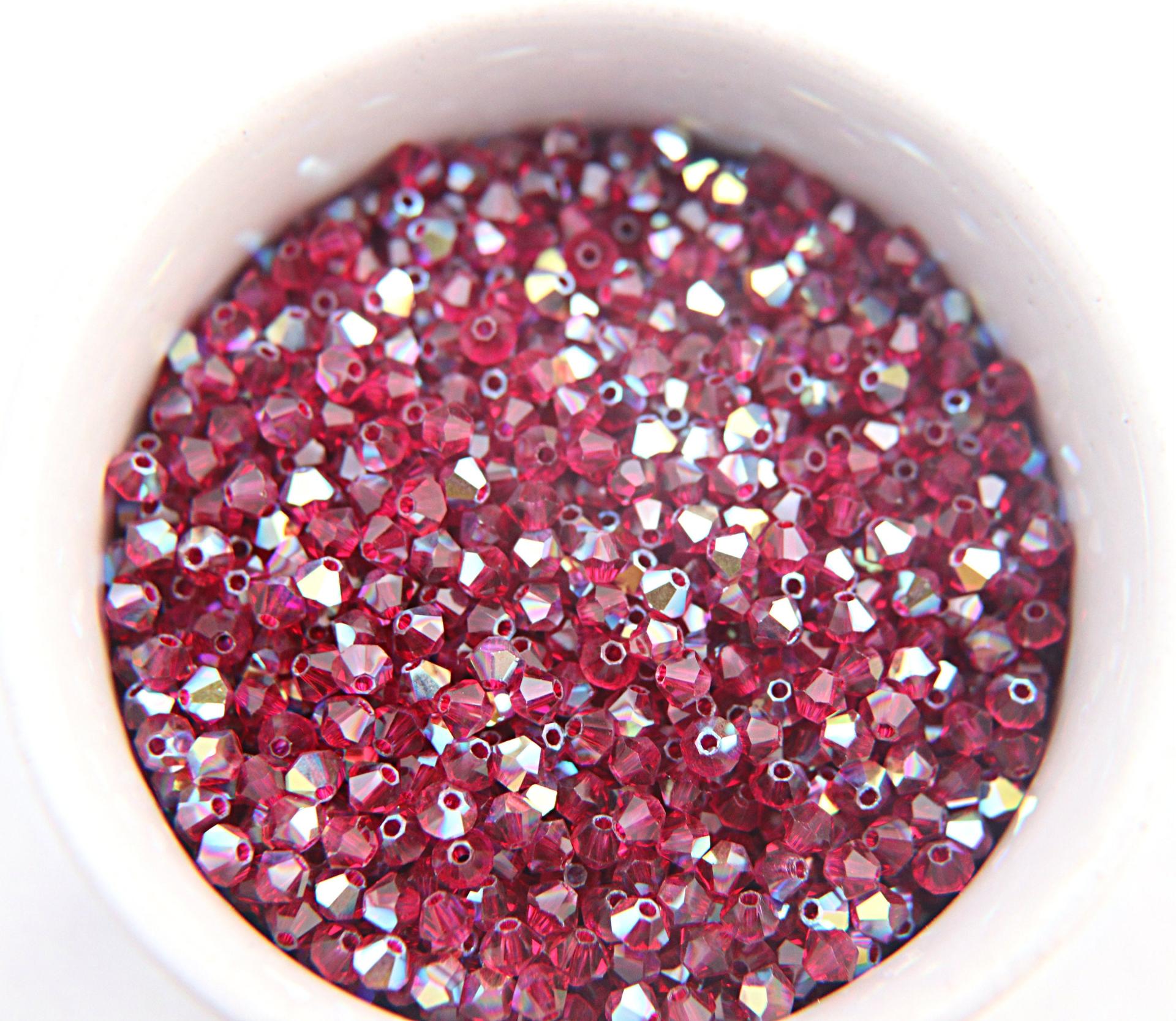 Swarovski (4mm) Ruby AB Bicones beads 36/72/144/432/720 Pieces, PREMIUM rainbow beads, jewelry making, embellishments, embroidery materials
