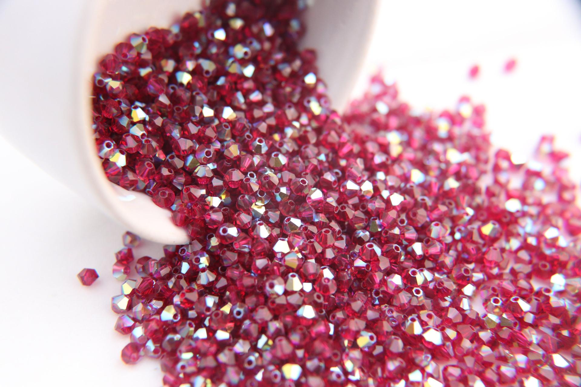 Swarovski (4mm) Ruby AB Bicones beads 36/72/144/432/720 Pieces, PREMIUM rainbow beads, jewelry making, embellishments, embroidery materials