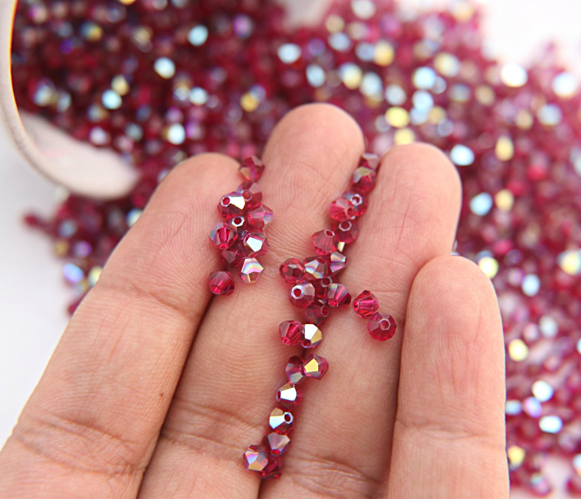 Swarovski (4mm) Ruby AB Bicones beads 36/72/144/432/720 Pieces, PREMIUM rainbow beads, jewelry making, embellishments, embroidery materials