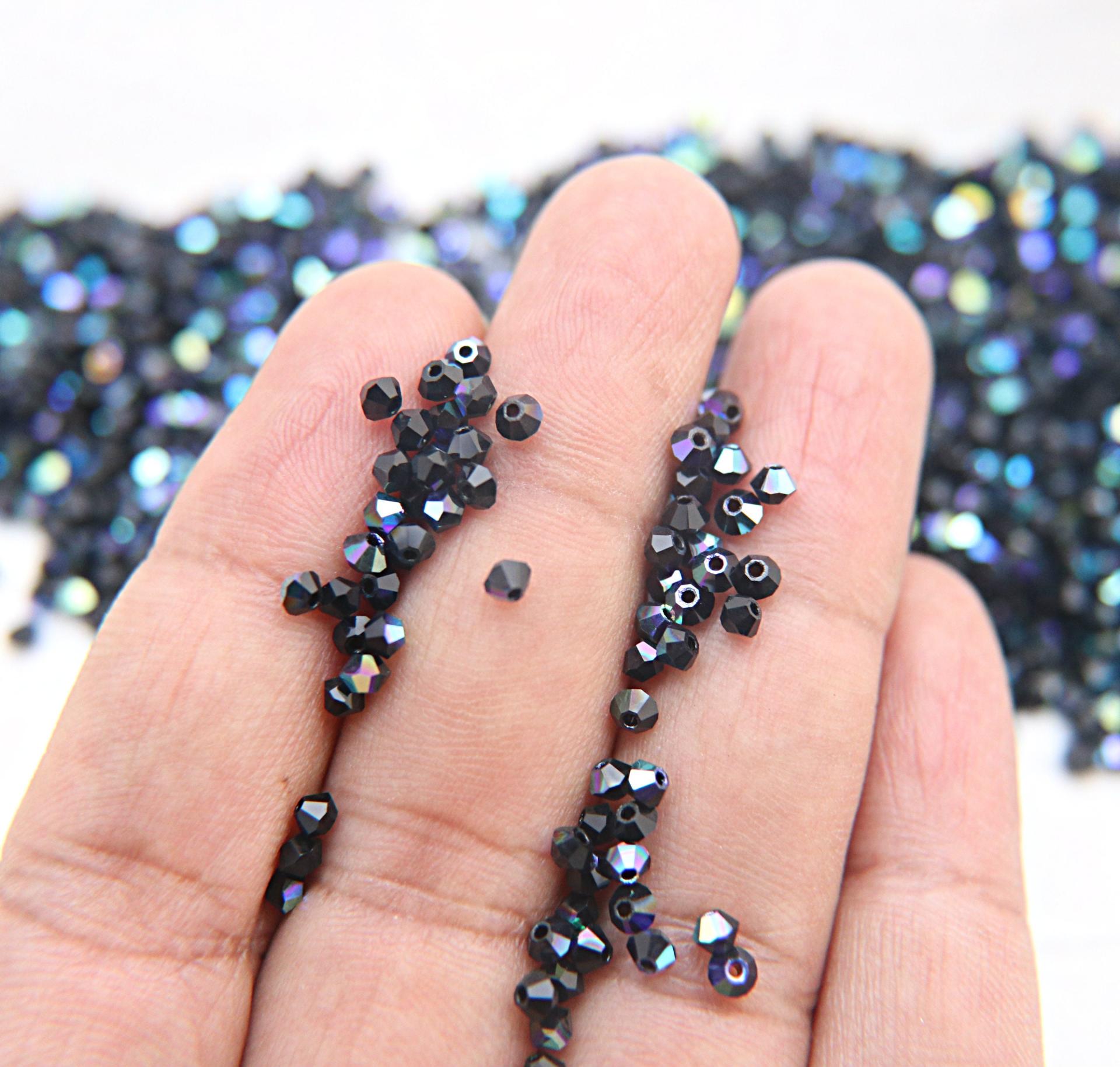 3mm Preciosa JET AB rainbow Bicones beads 36/72/144/432/720 Pieces jewelry making findings, embroidery materials, couture embellishment