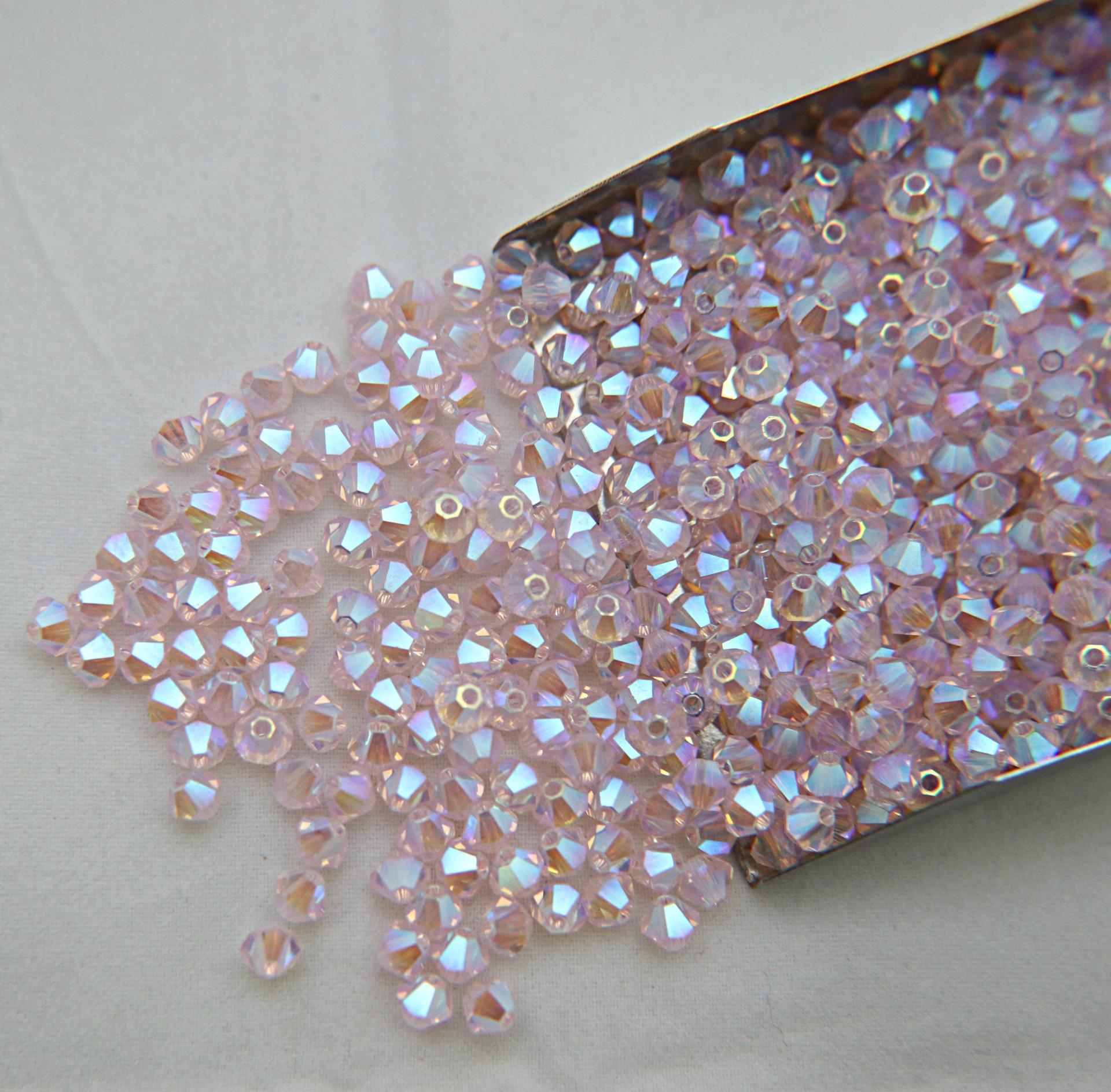 Swarovski (3/4mm) Rosaline AB 2X FC Bicones Beads Rainbow 36/72/144/432/720 Pieces (508) beads, jewelry making, couture embellishment