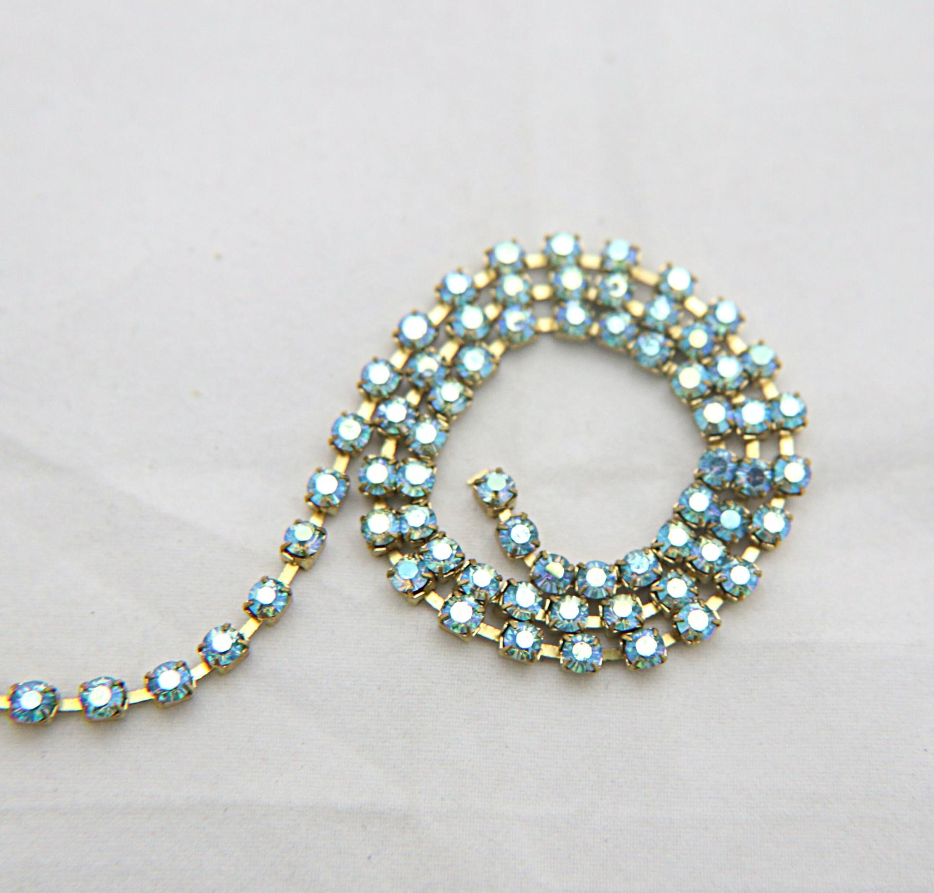 12 SS Rhinestone Chain Swarovski Aquamarine AB 3mm 0.5/1/2/5 Meters strass chains, couture materials jewelry making, embroidery materials