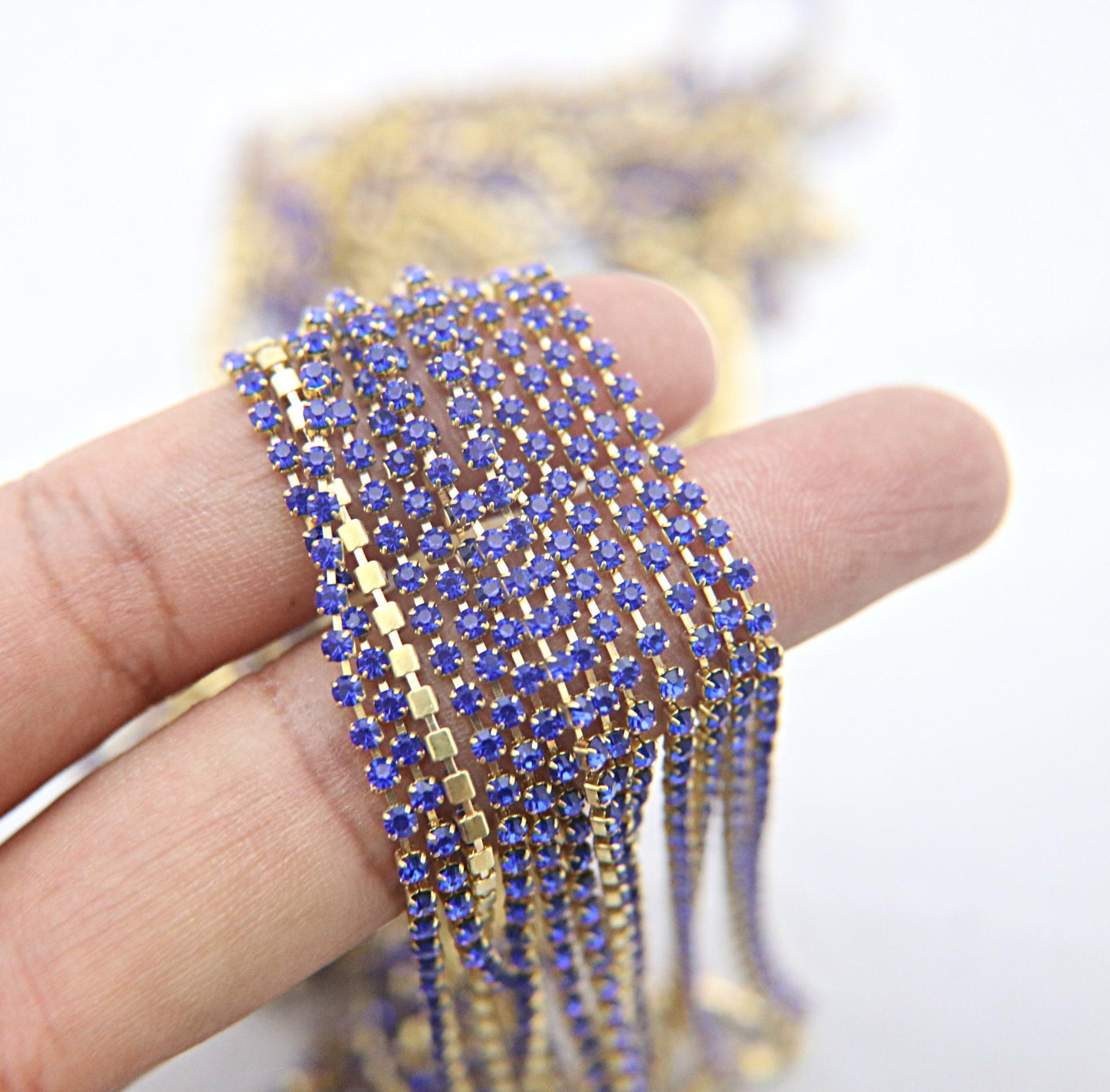 6 SS Rhinestone Chain Vintage Machine cut Cobalt Blue 2mm 1/2/5/15 Meters embroidery materials, jewelry making