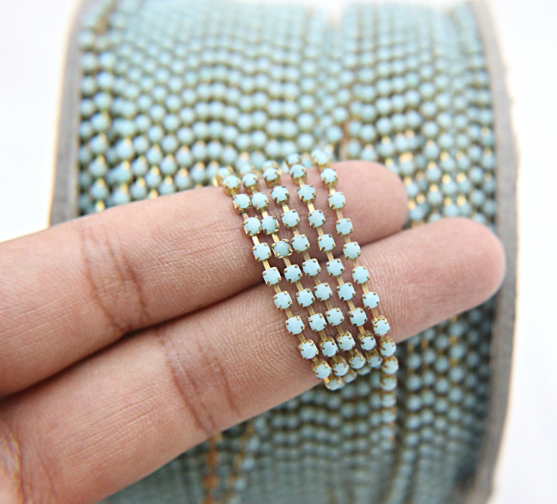 8SS Rhinestone Chain Vintage Glass Pressed Chatons Opaque Turquoise 2.5 mm 1/2/5/15 Meters boho chic blue, decoration Wedding Bridal