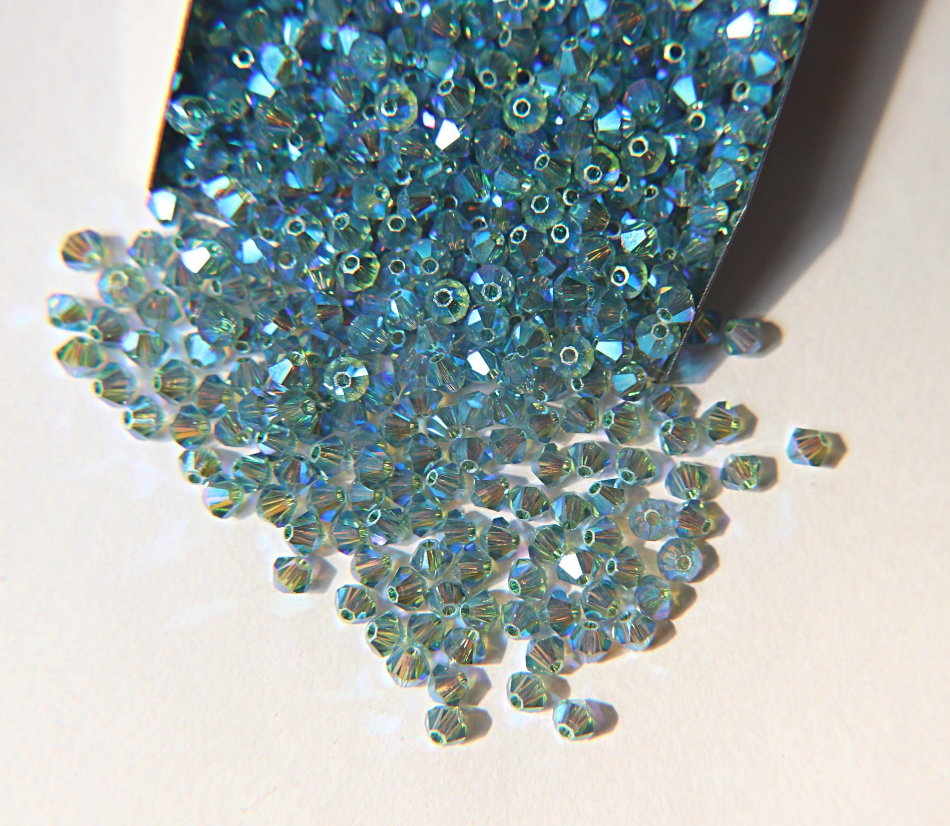 Swarovski (4mm) Erinite AB 2X FC Bicones Rainbow Beads 36/72/144/432/720 Pieces rainbow beads, jewelry making, couture embellishments