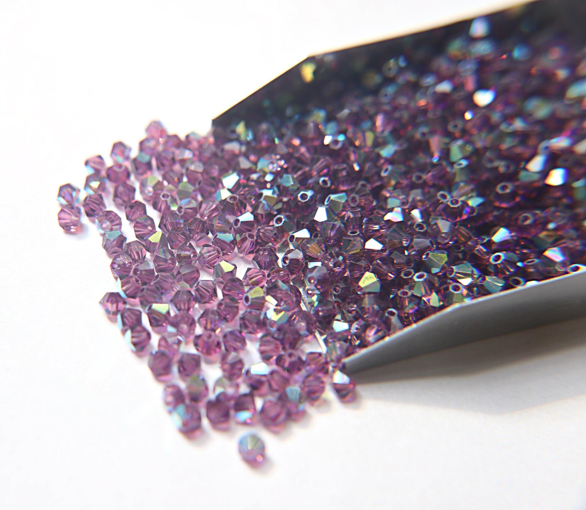 Swarovski 4mm Amethyst AB Bicones 36/72/144/432/720 Pieces PREMIUM rainbow beads jewelry making couture embellishments, embroidery materials
