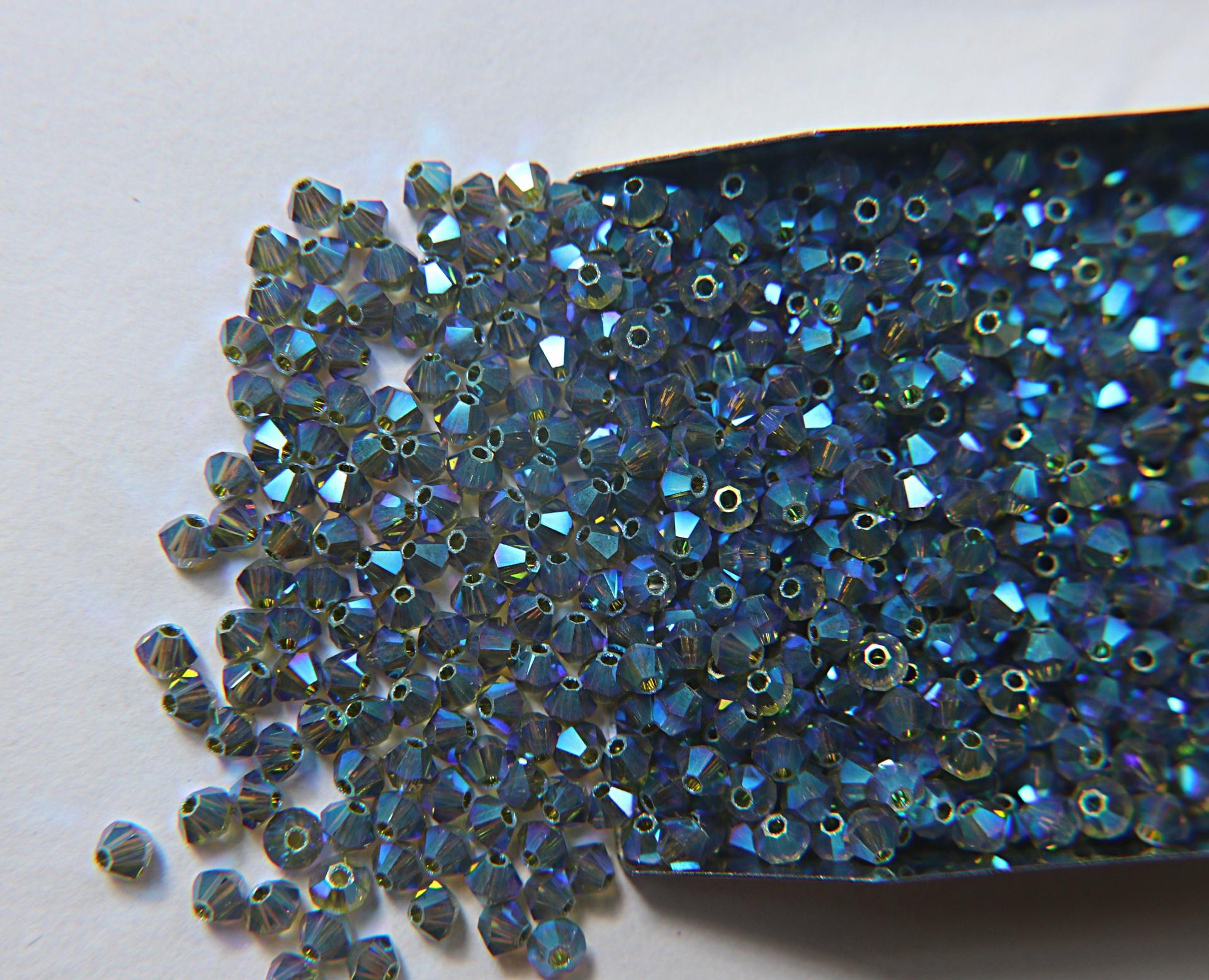 Swarovski (3/4mm) Olivine AB 2X FC Bicones 36/72/144/432/720 Pieces (228 AB) rainbow beads, jewelry making, couture embellishments
