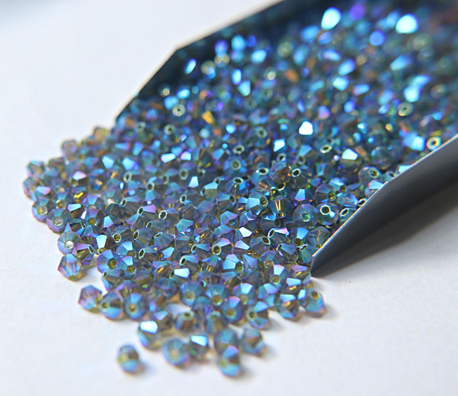 Swarovski (3/4mm) Olivine AB 2X FC Bicones 36/72/144/432/720 Pieces (228 AB) rainbow beads, jewelry making, couture embellishments