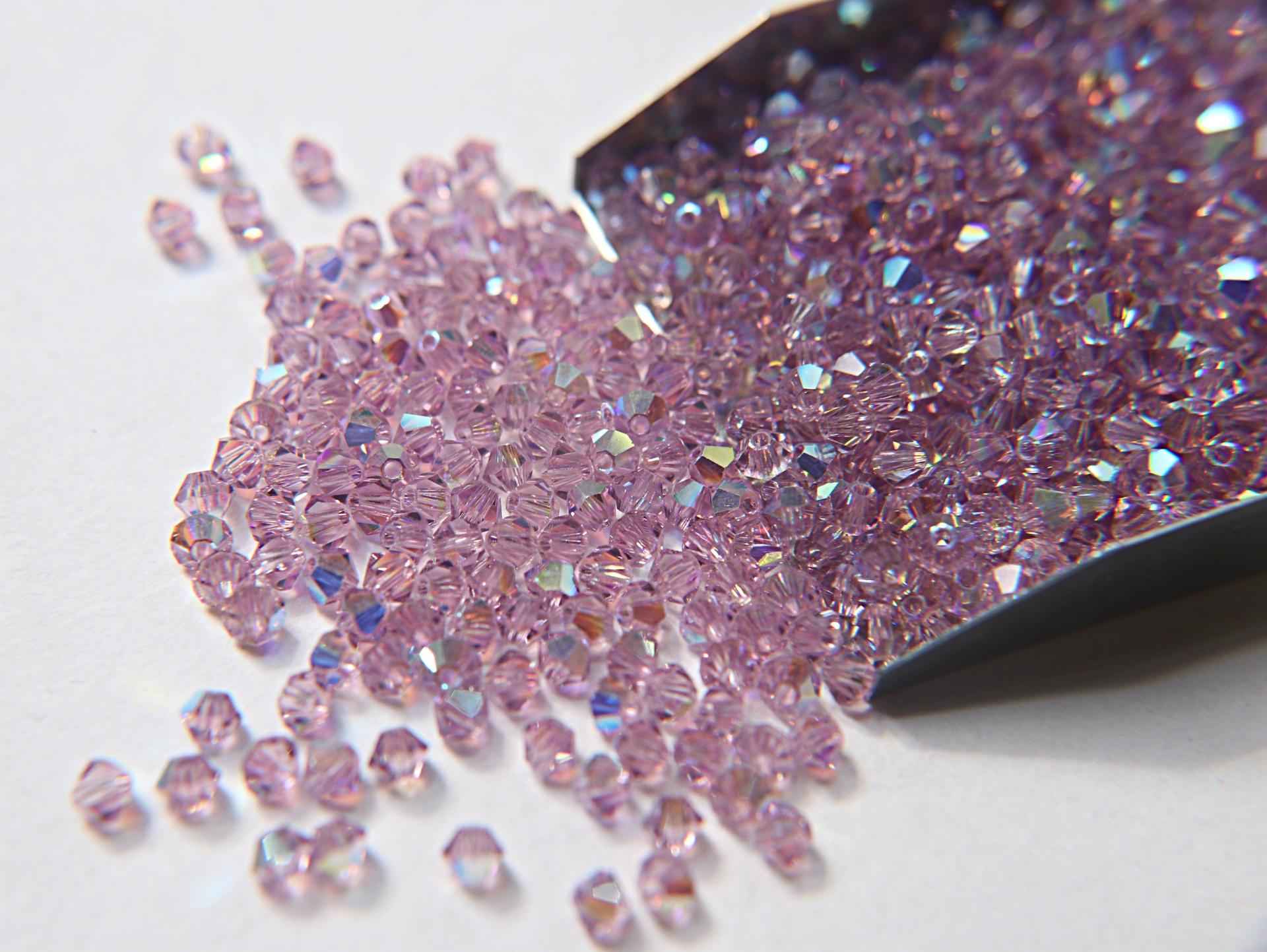 Swarovski (3/4mm) Light Amethyst AB Bicones BEADS 36/72/144/432/720 Pieces jewelry making, rainbow beads, embroidery materials