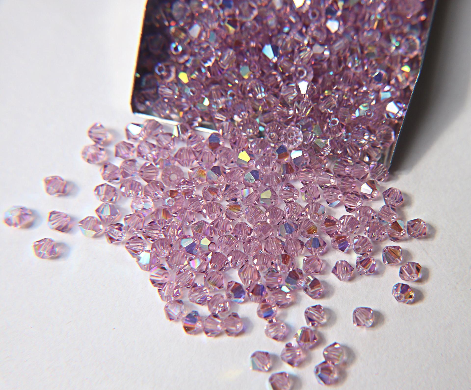 Swarovski (3/4mm) Light Amethyst AB Bicones BEADS 36/72/144/432/720 Pieces jewelry making, rainbow beads, embroidery materials