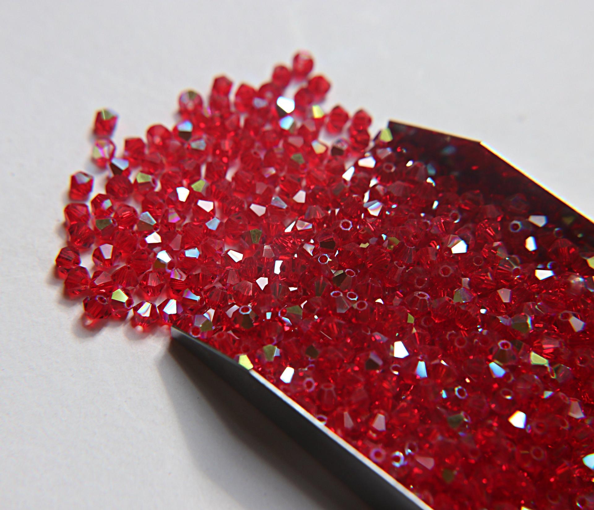 Swarovski (4mm) Light Siam AB Bicones rainbow beads 36/72/144/432/720 Pieces, PREMIUM rainbow beads, jewelry making, couture embellishments