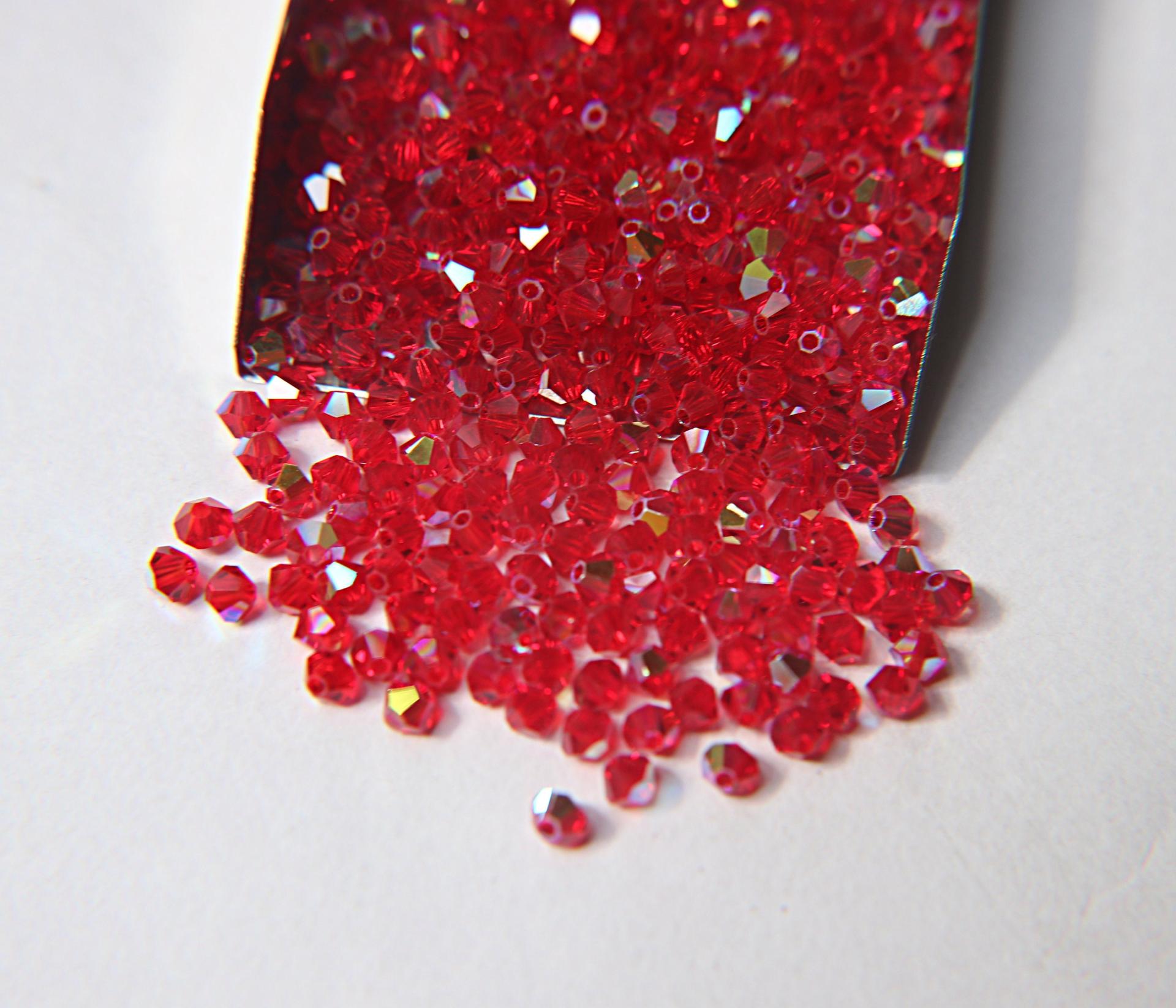 Swarovski (4mm) Light Siam AB Bicones rainbow beads 36/72/144/432/720 Pieces, PREMIUM rainbow beads, jewelry making, couture embellishments
