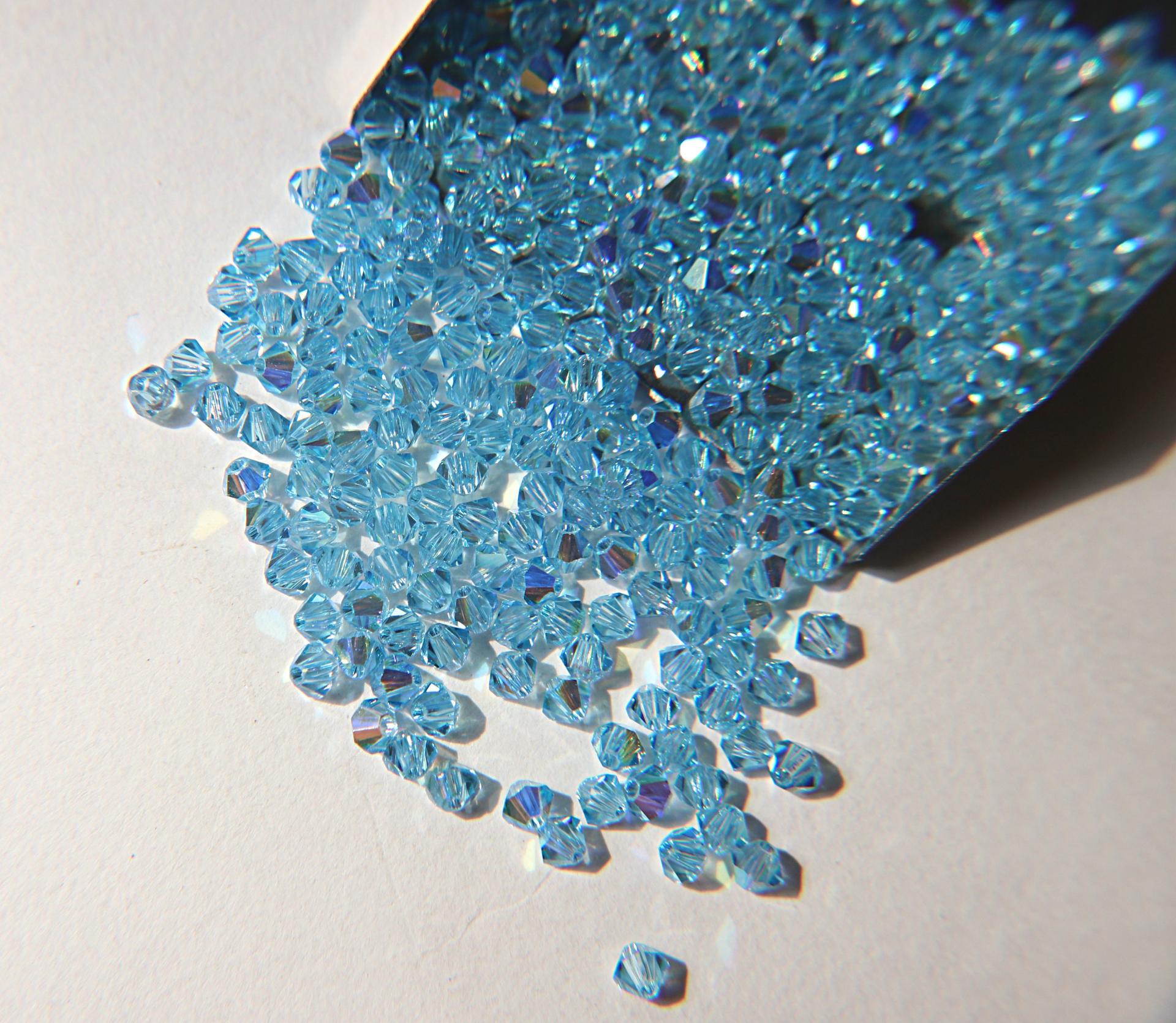 Swarovski (3/4mm) Aquamarine AB Bicones rainbow beads 36/72/144/432/720 Pieces Jewelry making rainbow beads, embroidery materials, couture