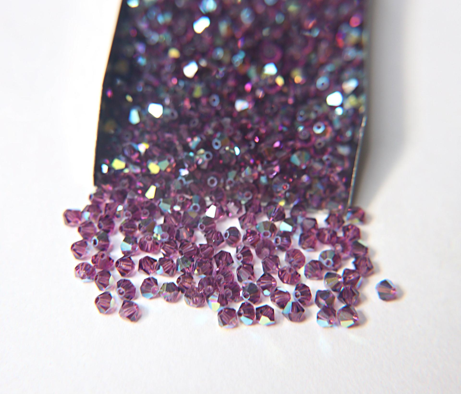 Swarovski 4mm Amethyst AB Bicones 36/72/144/432/720 Pieces PREMIUM rainbow beads jewelry making couture embellishments, embroidery materials