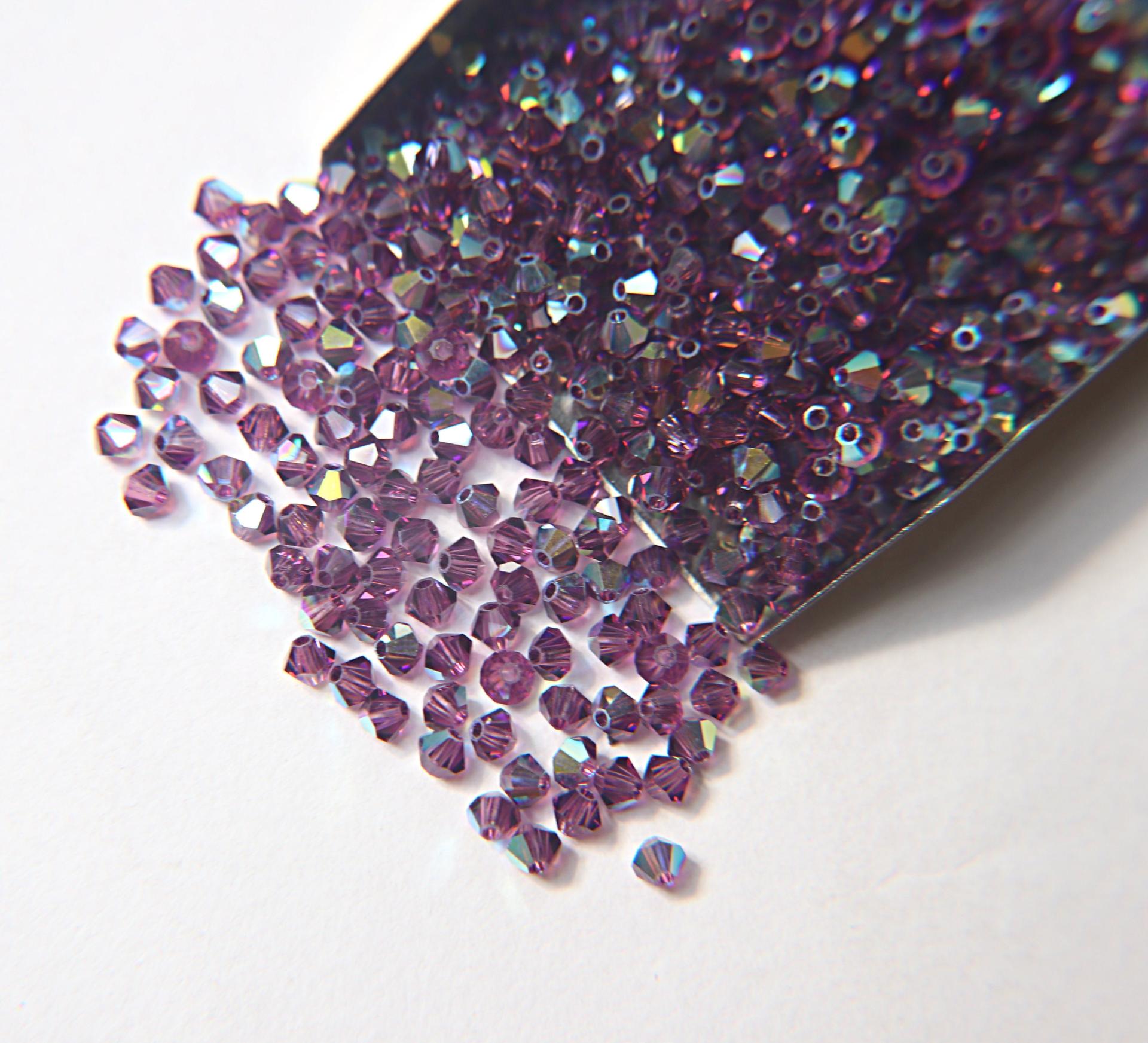 Swarovski 4mm Amethyst AB Bicones 36/72/144/432/720 Pieces PREMIUM rainbow beads jewelry making couture embellishments, embroidery materials