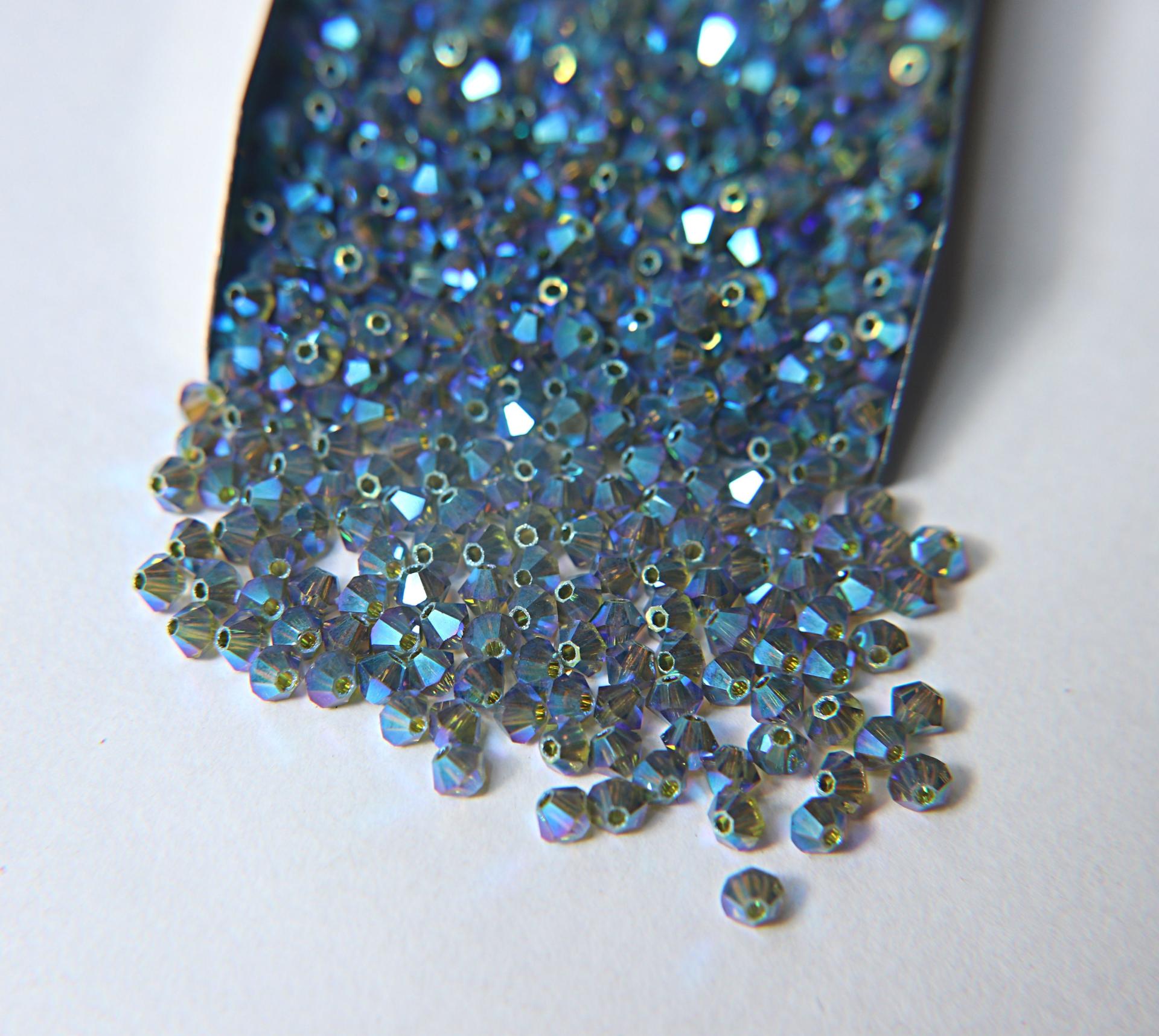 Swarovski (3/4mm) Olivine AB 2X FC Bicones 36/72/144/432/720 Pieces (228 AB) rainbow beads, jewelry making, couture embellishments