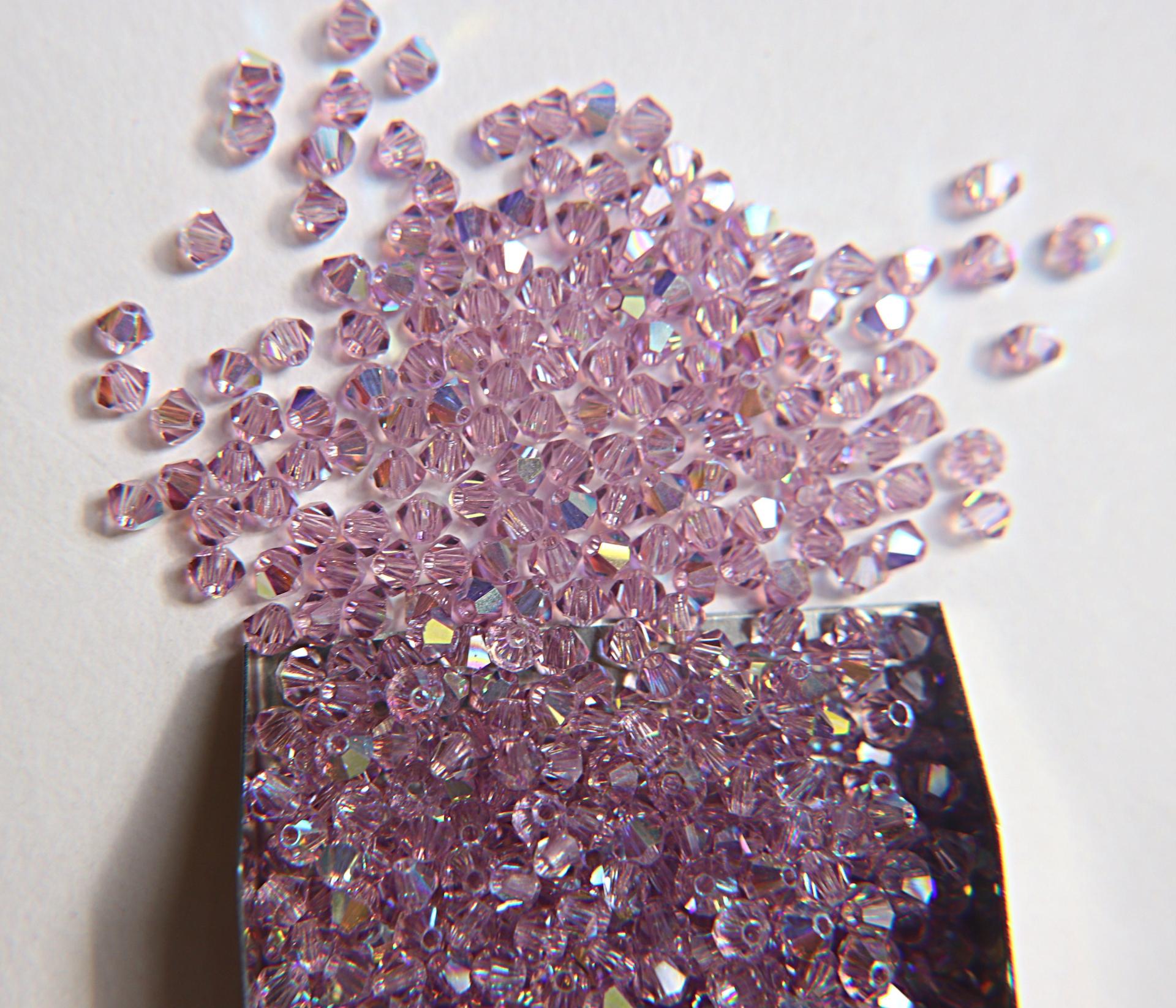 Swarovski (3/4mm) Light Amethyst AB Bicones BEADS 36/72/144/432/720 Pieces jewelry making, rainbow beads, embroidery materials