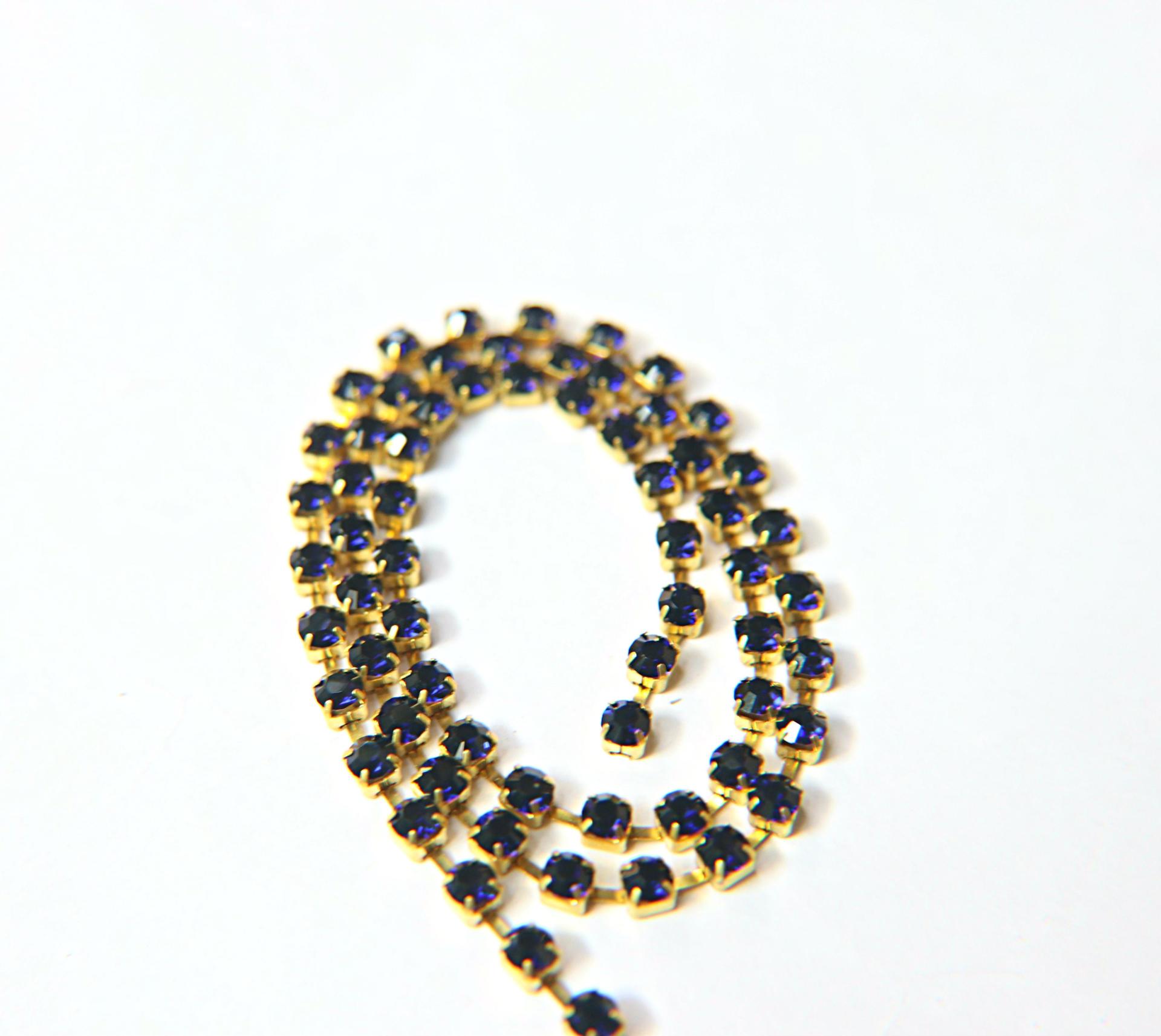 18ss Swarovski Rhinestone Chain in Cobalt (369) 0.5/1/2/5 Meters Bridal Supplies, Jewelry, vintage findings, embroidery materials