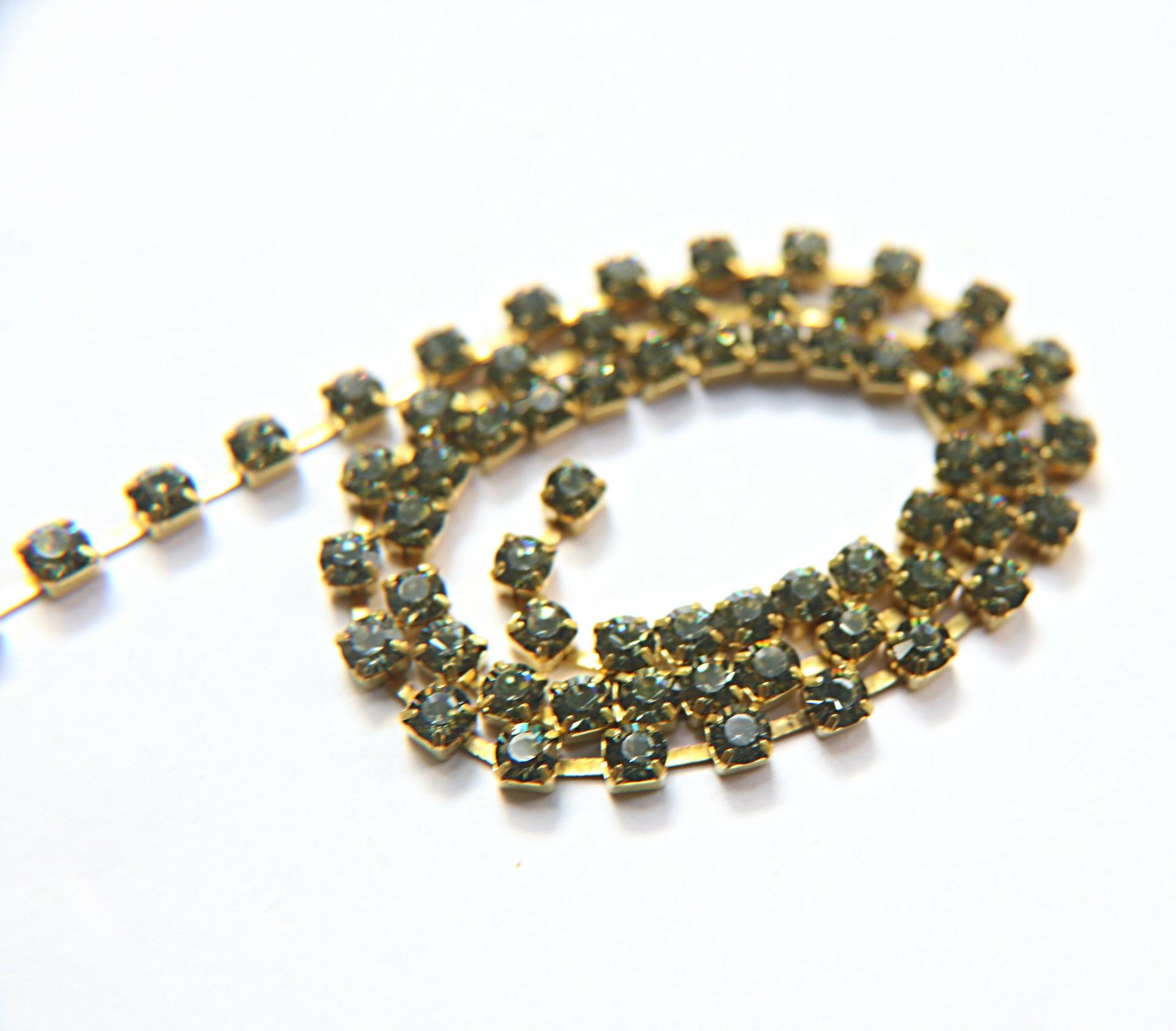 18ss Swarovski Rhinestone Chain in Black Diamond (215) 0.5/1/2/5 Meters Bridal Supplies, Jewelry, vintage findings, embroidery materials