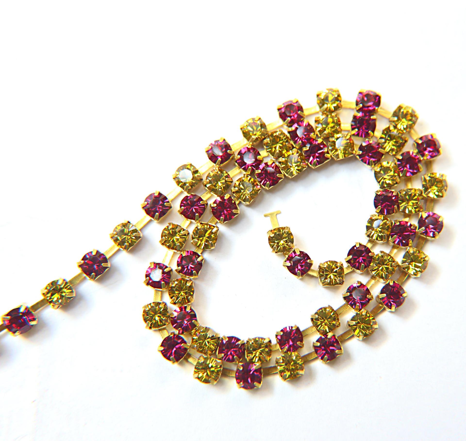 18ss Swarovski Rhinestone Chain in Light Topaz & Fuchsia 0.5/1/2/5 Meters Bridal Supplies, Jewelry, findings, embroidery materials, craft