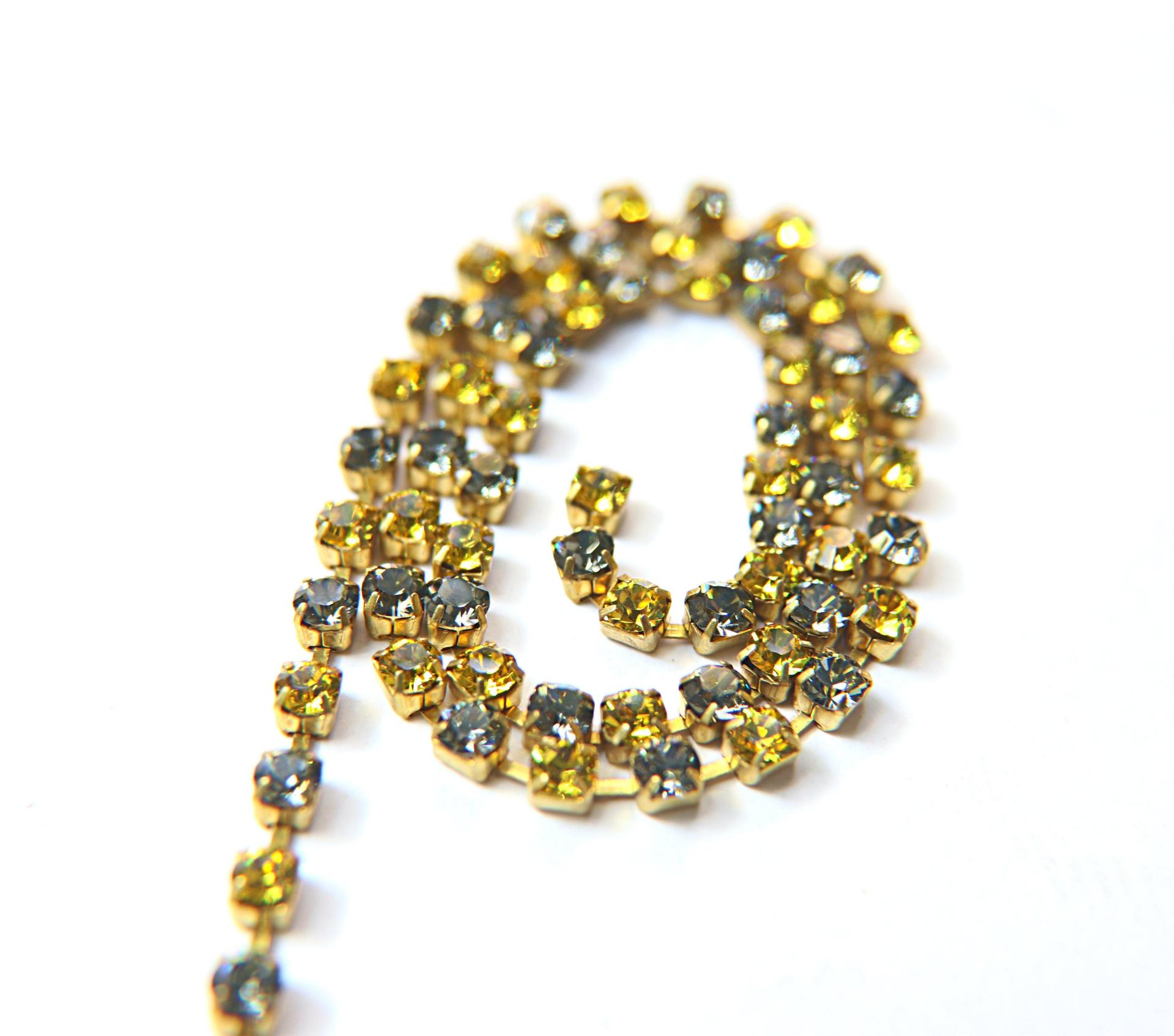 18ss Swarovski Rhinestone Chain Light Topaz & Black Diamond 0.5/1/2/5 Meters Bridal Supplies, Jewelry, findings, embroidery materials lace
