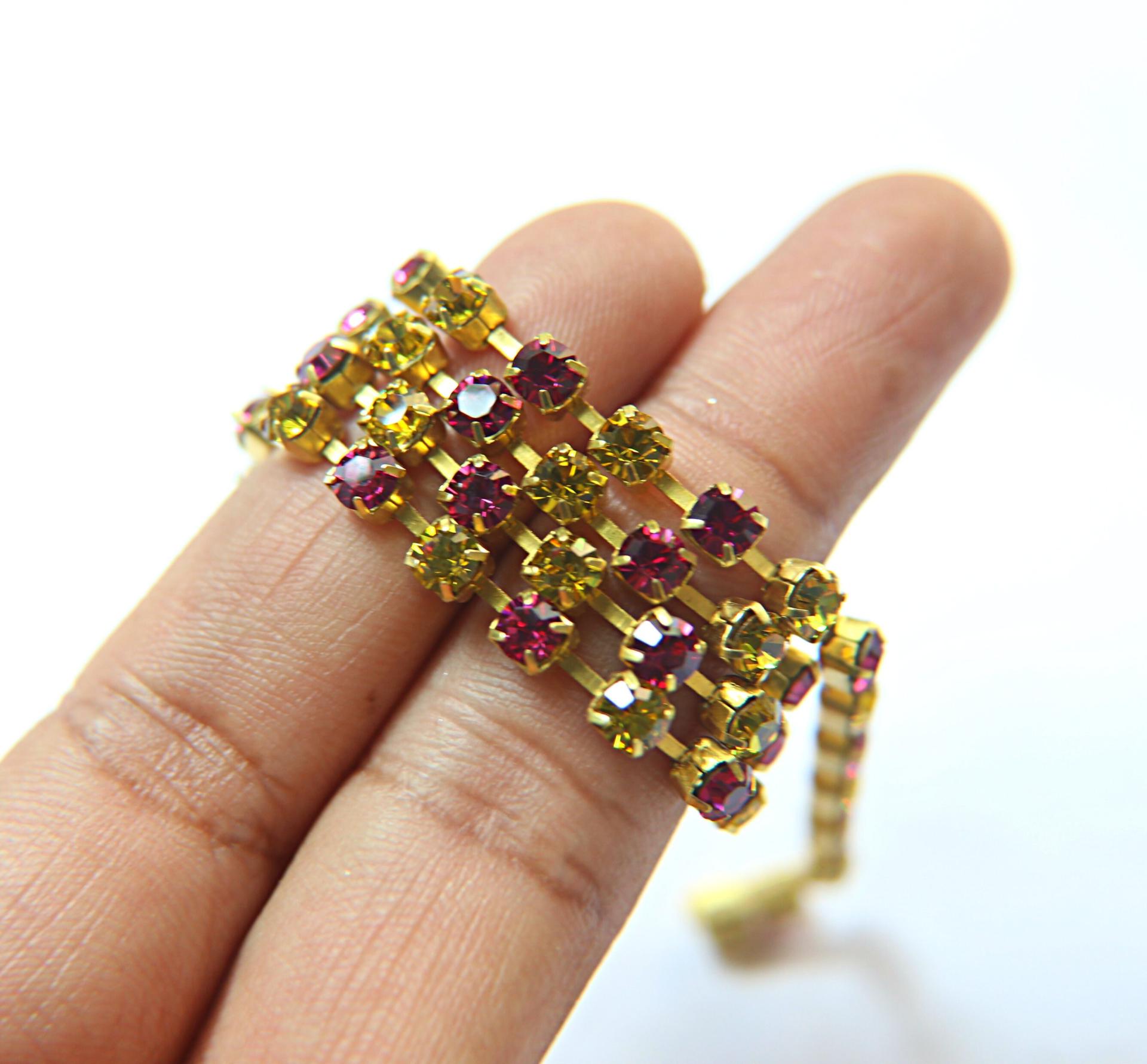 18ss Swarovski Rhinestone Chain in Light Topaz & Fuchsia 0.5/1/2/5 Meters Bridal Supplies, Jewelry, findings, embroidery materials, craft
