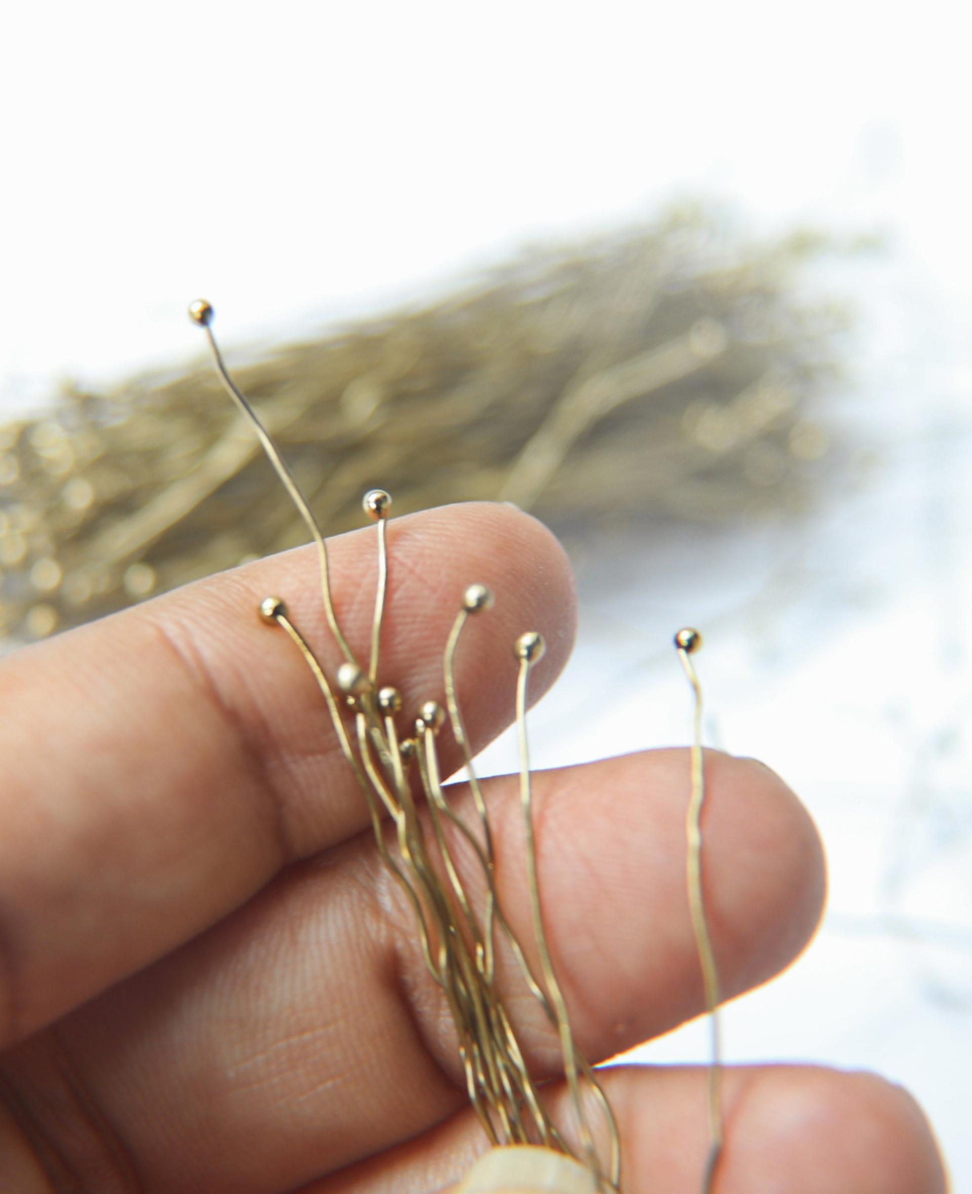 Handmade Silver/ Antique Gold two Ball Headpins 26/28/30 gauge - 2.75 inch long - 70mm 20/50/150 grams vintage supply, wire craft supply