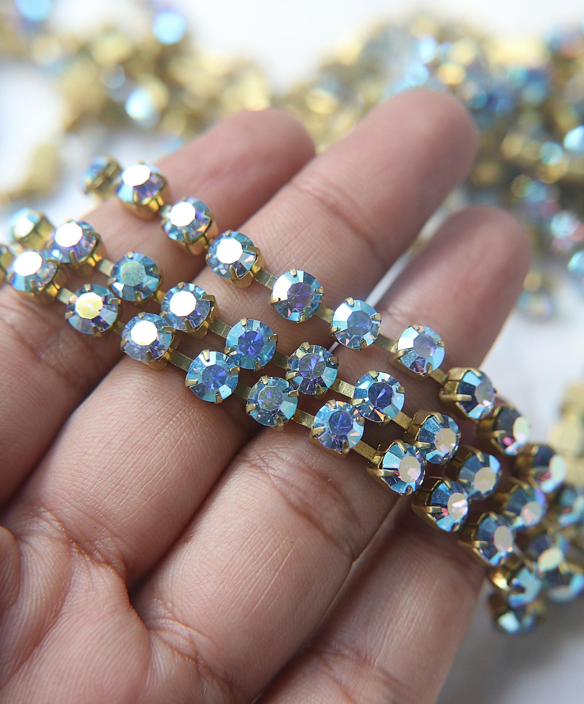 28ss Swarovski Rhinestone Chain in Aurore Boreale 7 COLORS (6mm) 0.5/1/2/5 Meters Brass Settings Bridal Supplies|Jewelry Making, wedding