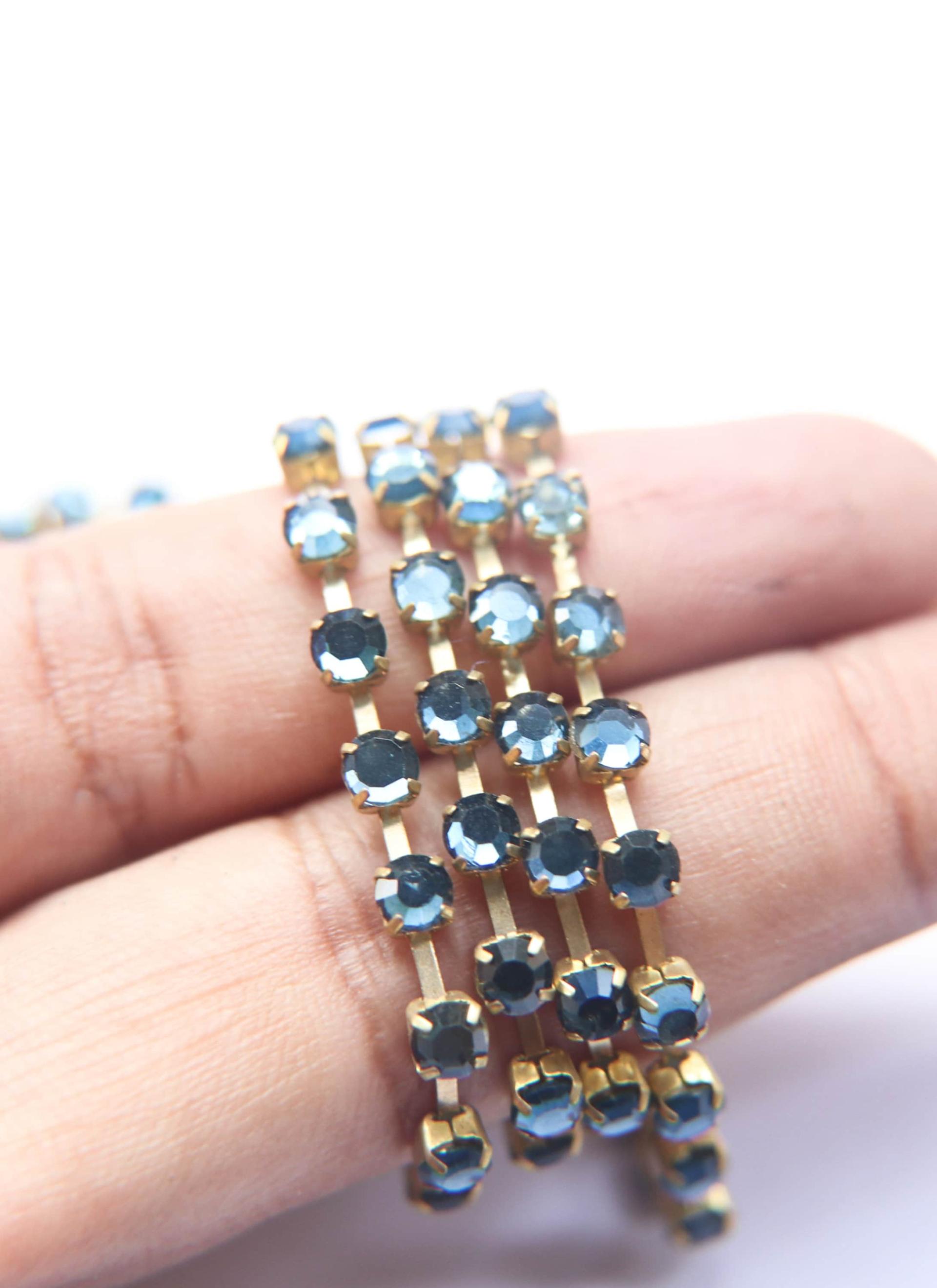 16ss Swarovski 2088 Chain in Flat Back Montana (4mm) 0.5/1/2/5 Meters Brass Settings Bridal Supplies, strass chains premium material