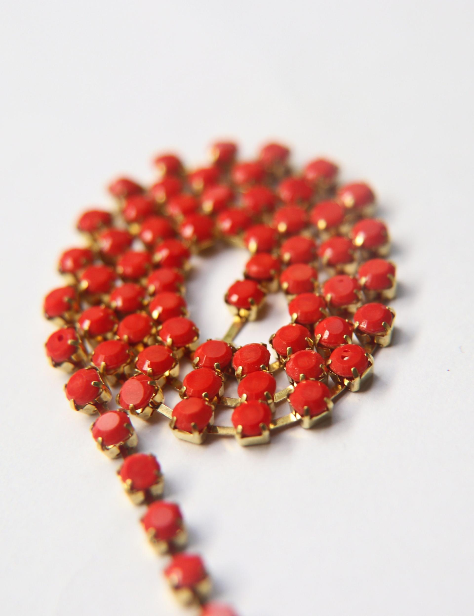 16 SS Rhinestone Chain Vintage Glass Pressed Chatons Coral Red Opaque (4mm) 1/2/5/15 Meters