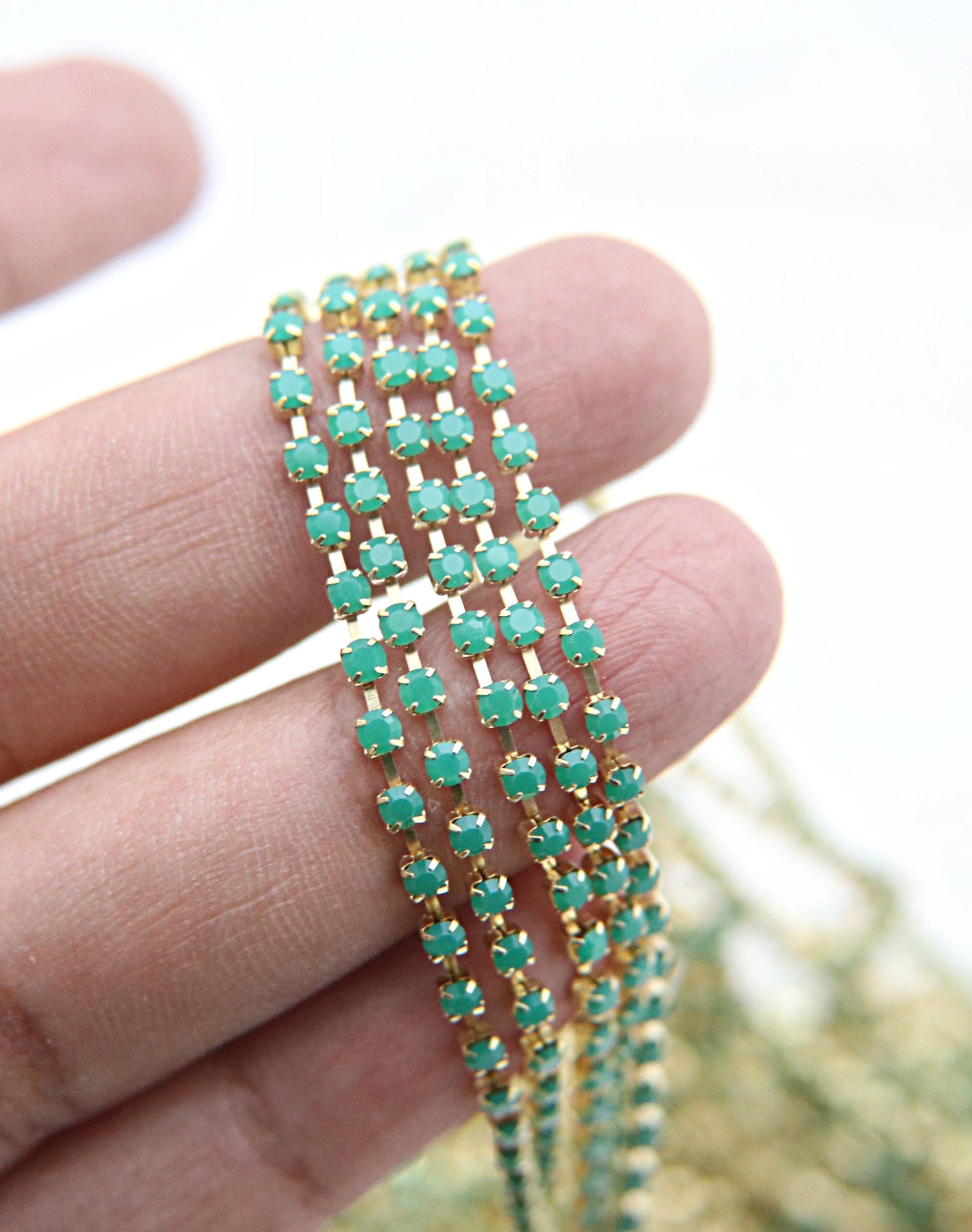12 SS Swarovski Vintage Rhinestone Chain in Green Alabaster 3mm 0.5/1/2/5 Meters Wedding Bridal Supplies|Jewelry Making|Decoration, strass