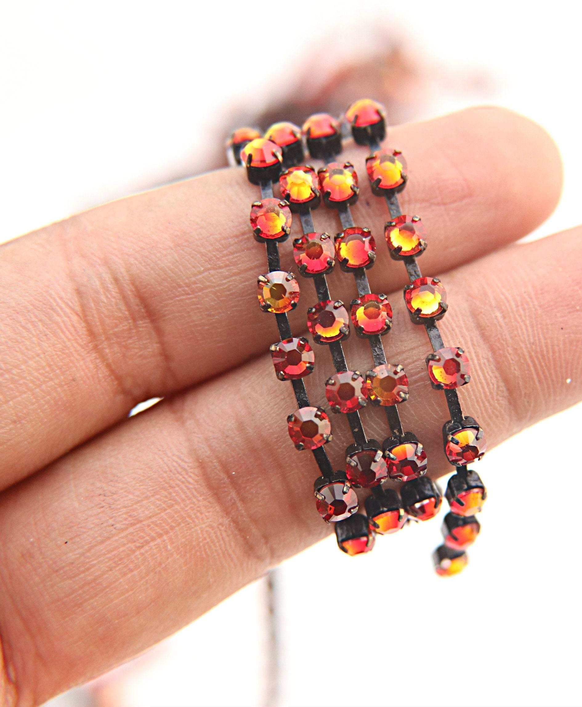 16ss Swarovski 2088 Chain in Flat Back Fireopal (4mm) 0.5/1/2/5 Meters Vintage Black Settings Wedding Cake Decoration Brooch Bouquet Supply