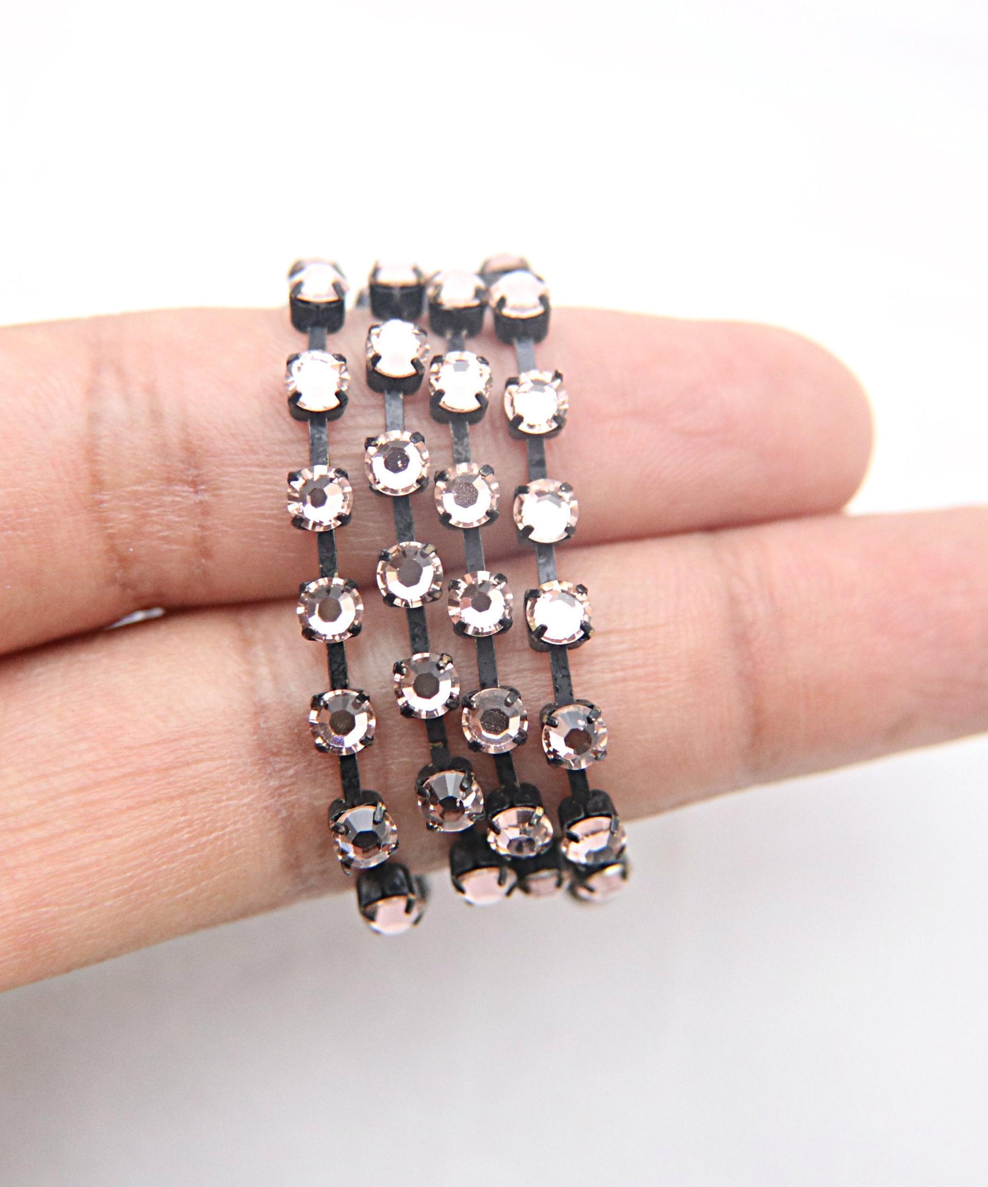 16ss Swarovski 2088 Chain in Flat Vintage Rose (4mm) 0.5/1/2/5 Meters Vintage Black Settings Bridal Supplies|Jewelry Making, embellishments