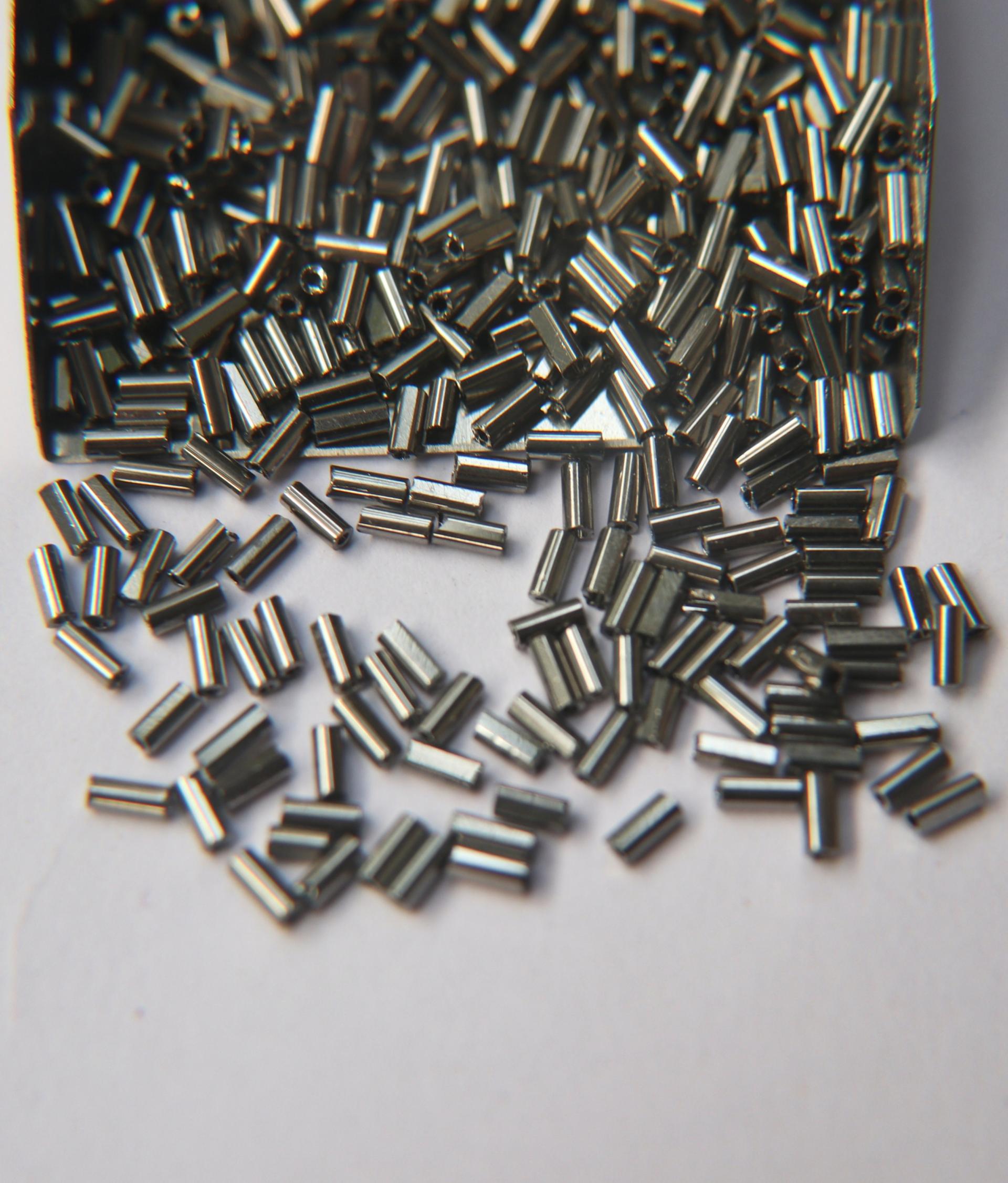 True Cuts Size 2 (2x4mm) Bugle Beads 5/10/20/50/250/500 Grams Metallic Gunmetal Preciosa Ornella loose tube beads, embroidery materials