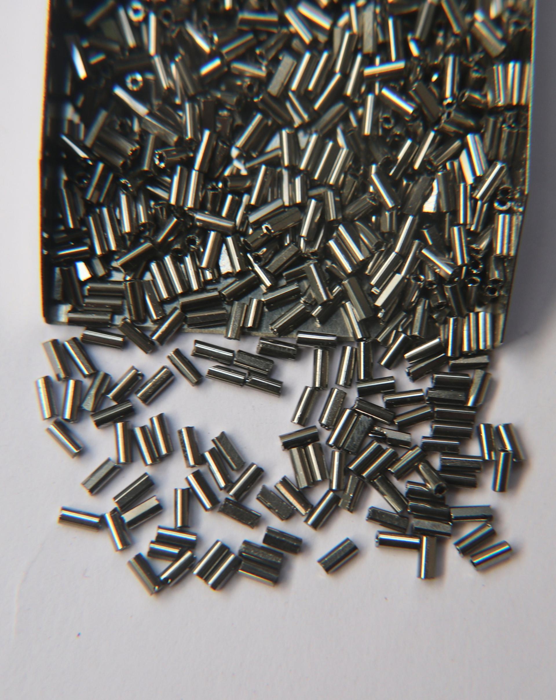 True Cuts Size 2 (2x4mm) Bugle Beads 5/10/20/50/250/500 Grams Metallic Gunmetal Preciosa Ornella loose tube beads, embroidery materials