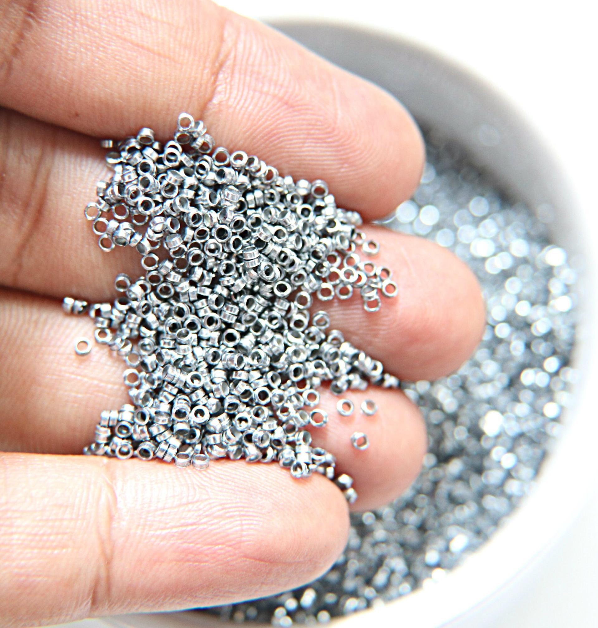1.7mm Micro Light Steel Blue Metallic Plated Tube Beads 5/10/100/500 Grams High Quality Nail Art / Haute Couture Embroidery / doll making