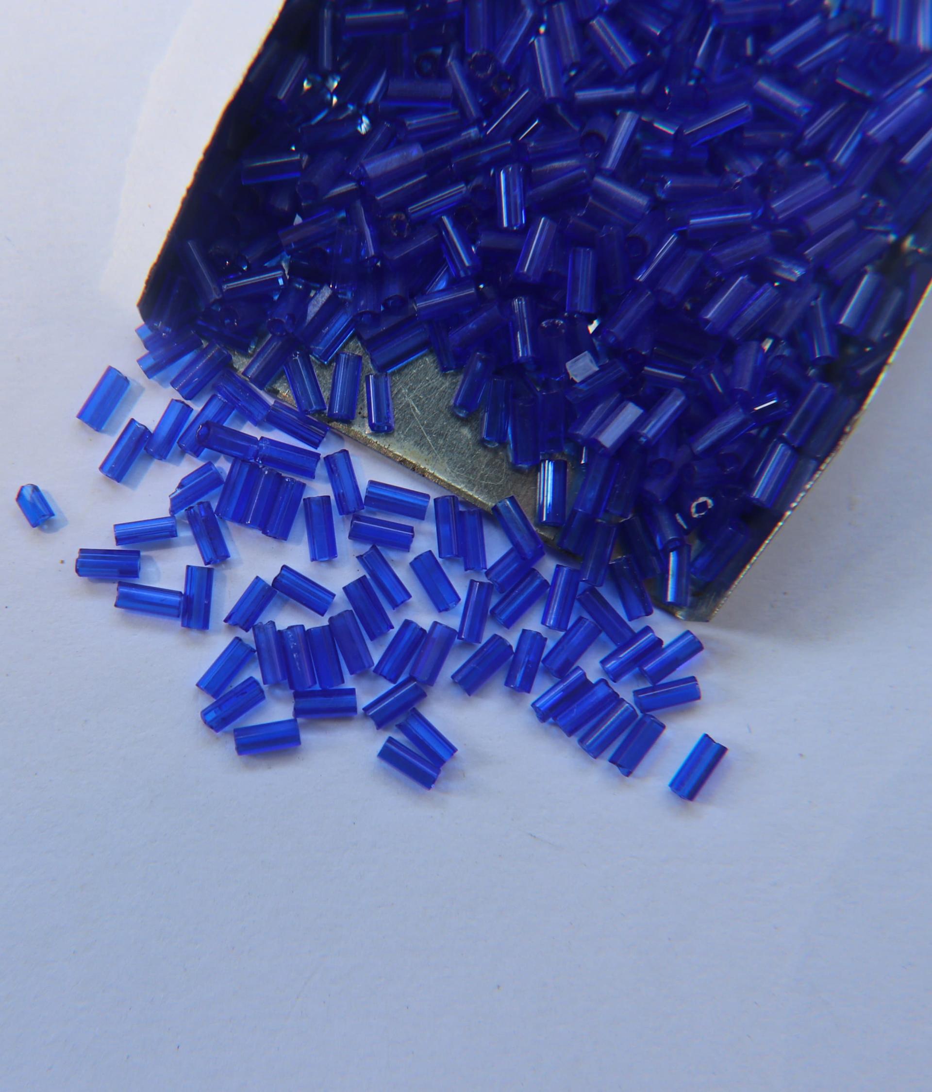 True Cuts Size 2 (2x4mm) Bugle Beads 5/10/20/50/250/500 Grams Sapphire Preciosa Ornella loose tube beads, embroidery materials, vintage