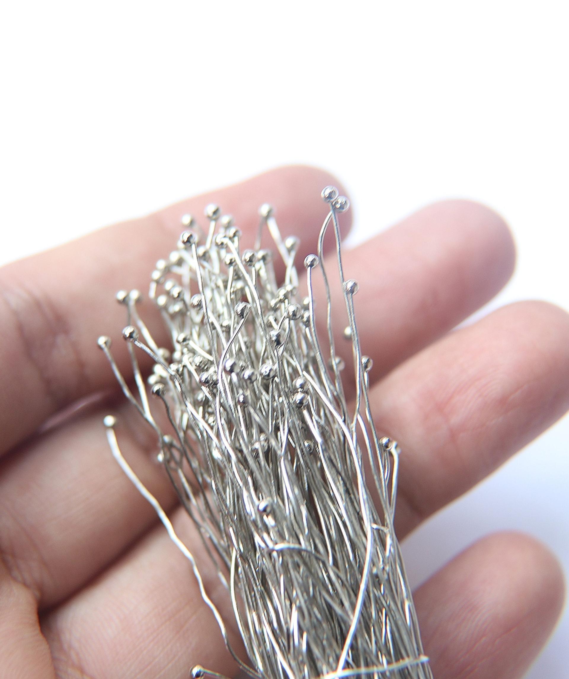 Handmade Silver/ Antique Gold two Ball Headpins 26/28/30 gauge - 2.75 inch long - 70mm 20/50/150 grams vintage supply, wire craft supply