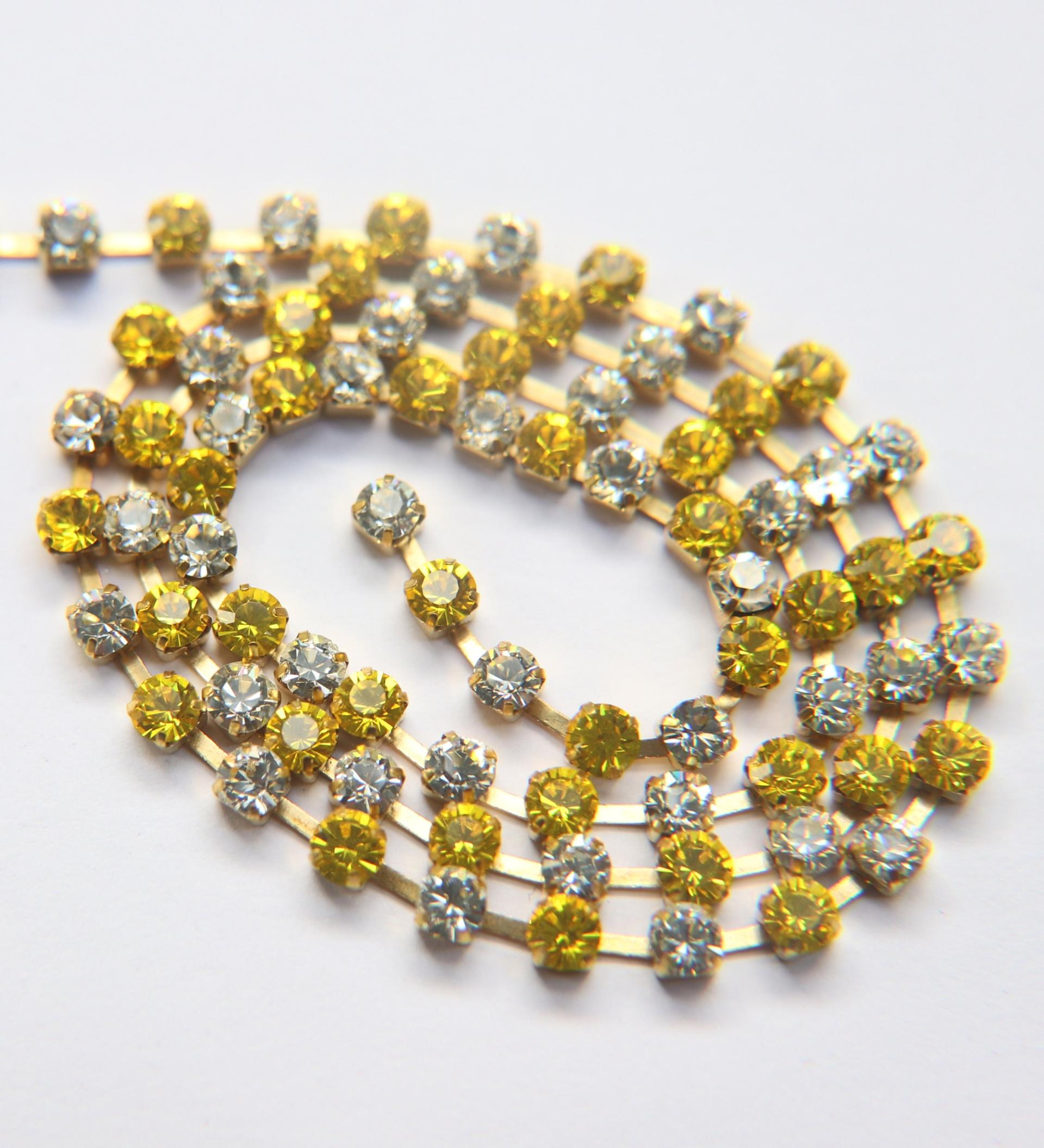 16 SS Rhinestone Chain Swarovski in Crystal & Light Topaz 4mm 0.5/1/2/5/15 Meters embroidery materials craft vintage findings premium supply