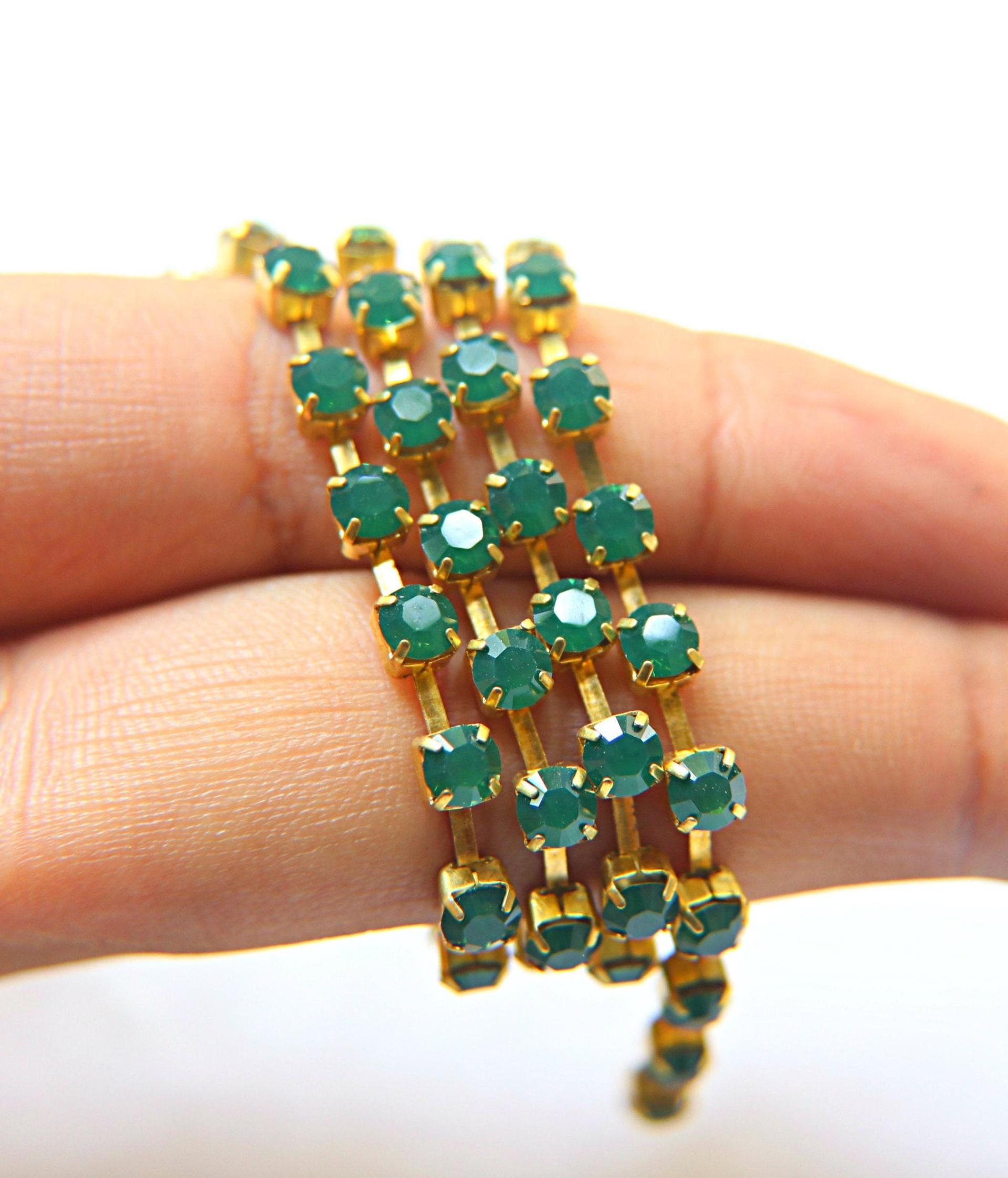 18ss Swarovski Rhinestone Chain in Palace Green Opal 0.5/1/2/5 Meters Bridal Supplies, Jewelry, vintage findings, embroidery materials
